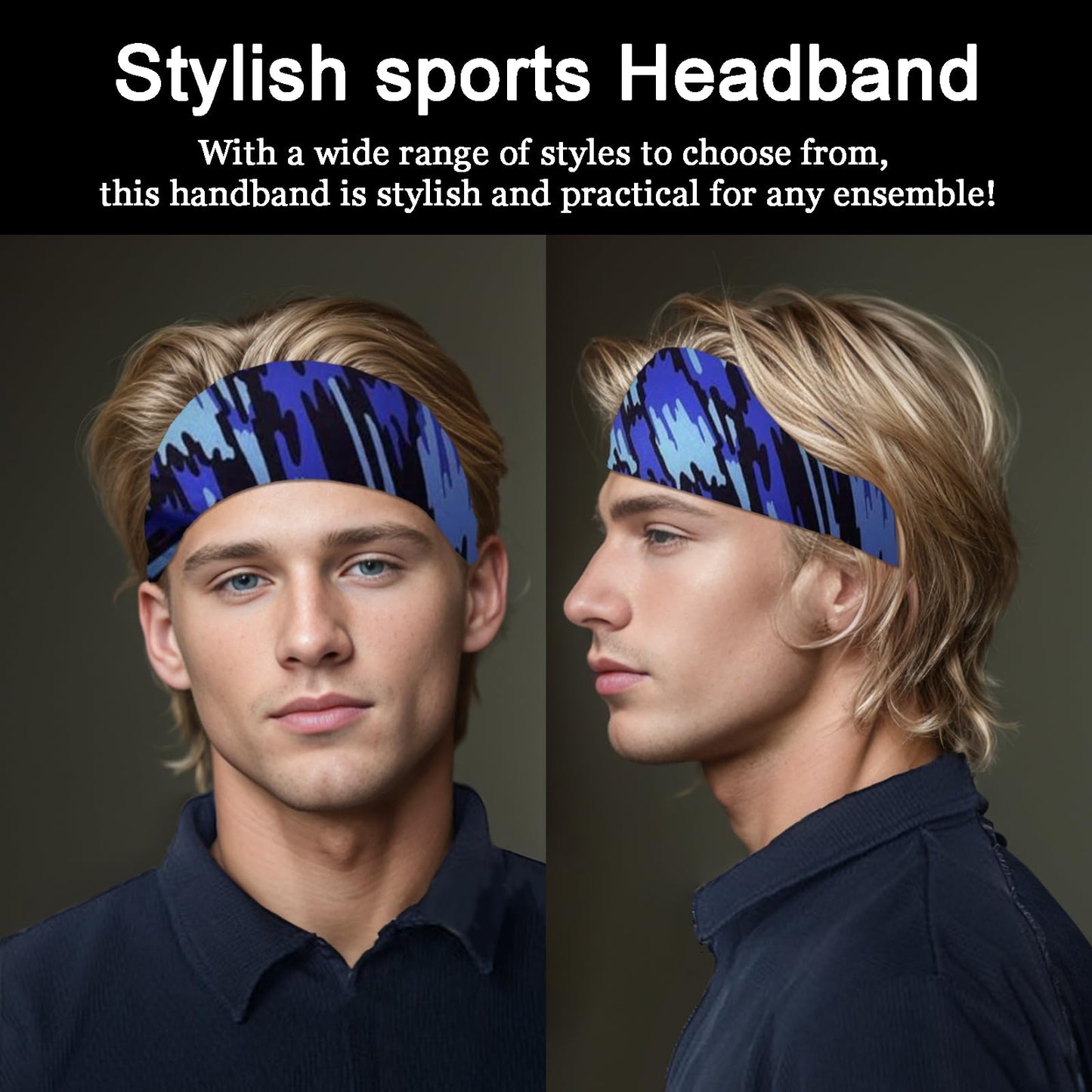 Sports Headband Pack - 9 Wide Sweatbands for Men's Running, Cycling, Football, Basketball, Yoga Workouts (Cool Style)