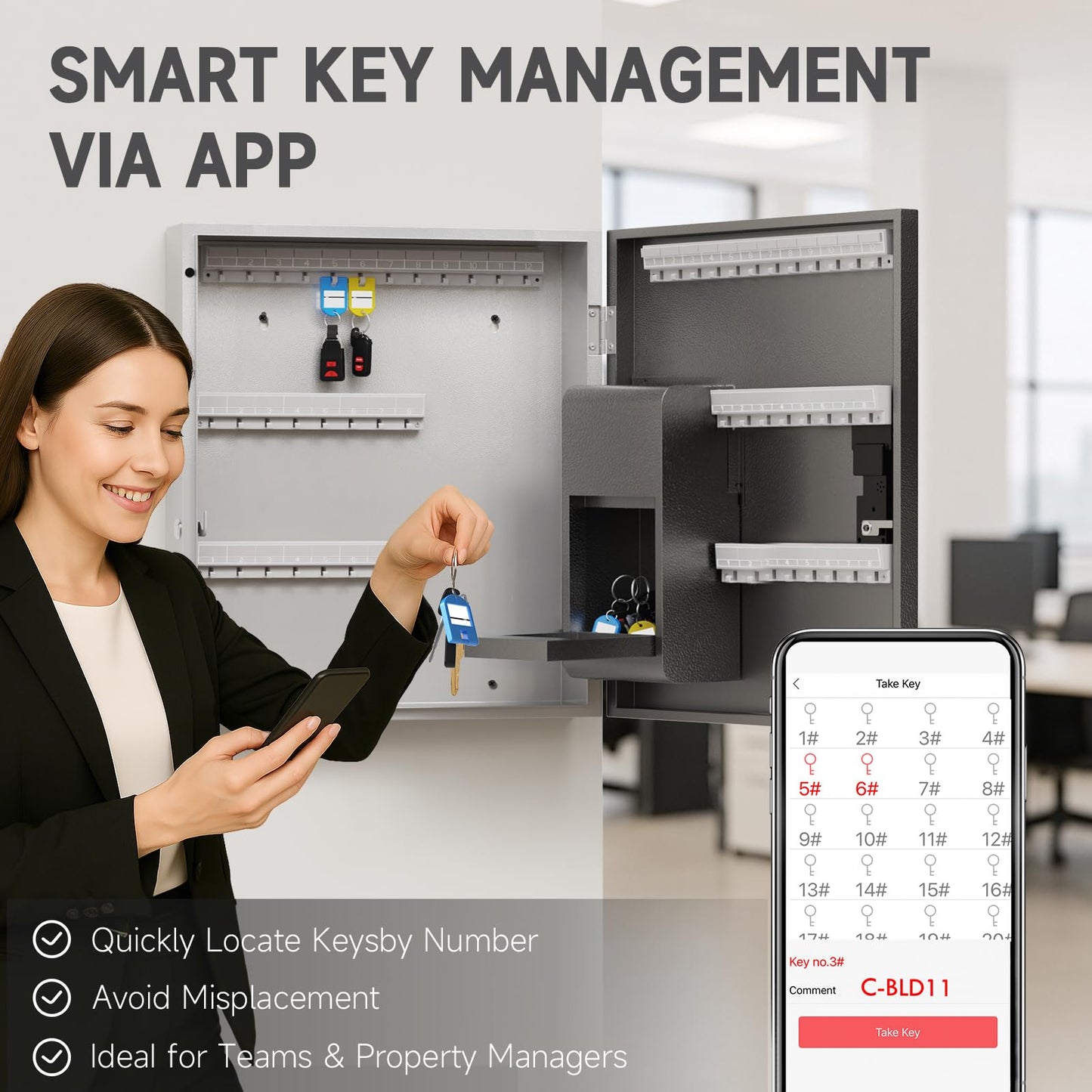 DiDiHere 56 Keys Lock Box, Key Management Cabinet Key with Drop Slot, APP Bluetooth, Digital Keypad, & WiFi Unlock, Access Log Tracking, Key Return Box for Hotel, Car Dealerships, Office, School
