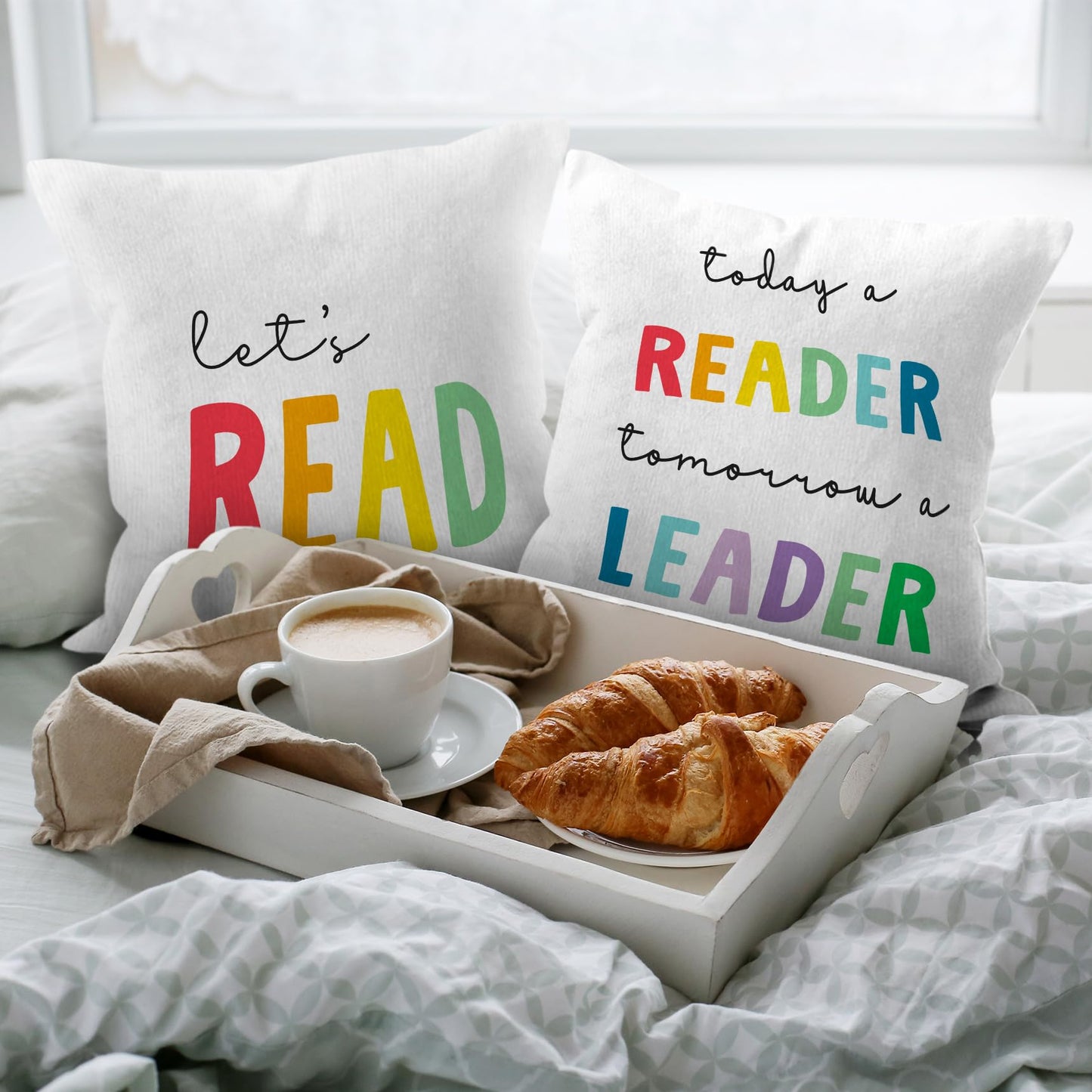 HIWX Reading Pillow Cover,Classroom Pillow Covers,Classroom Let's Read Today a Reader Tomorrow a Leader Decorative Throw Pillow Cover 18 x 18,Reading Nook Classroom Nursery Decor Set of 2 Pillow Case