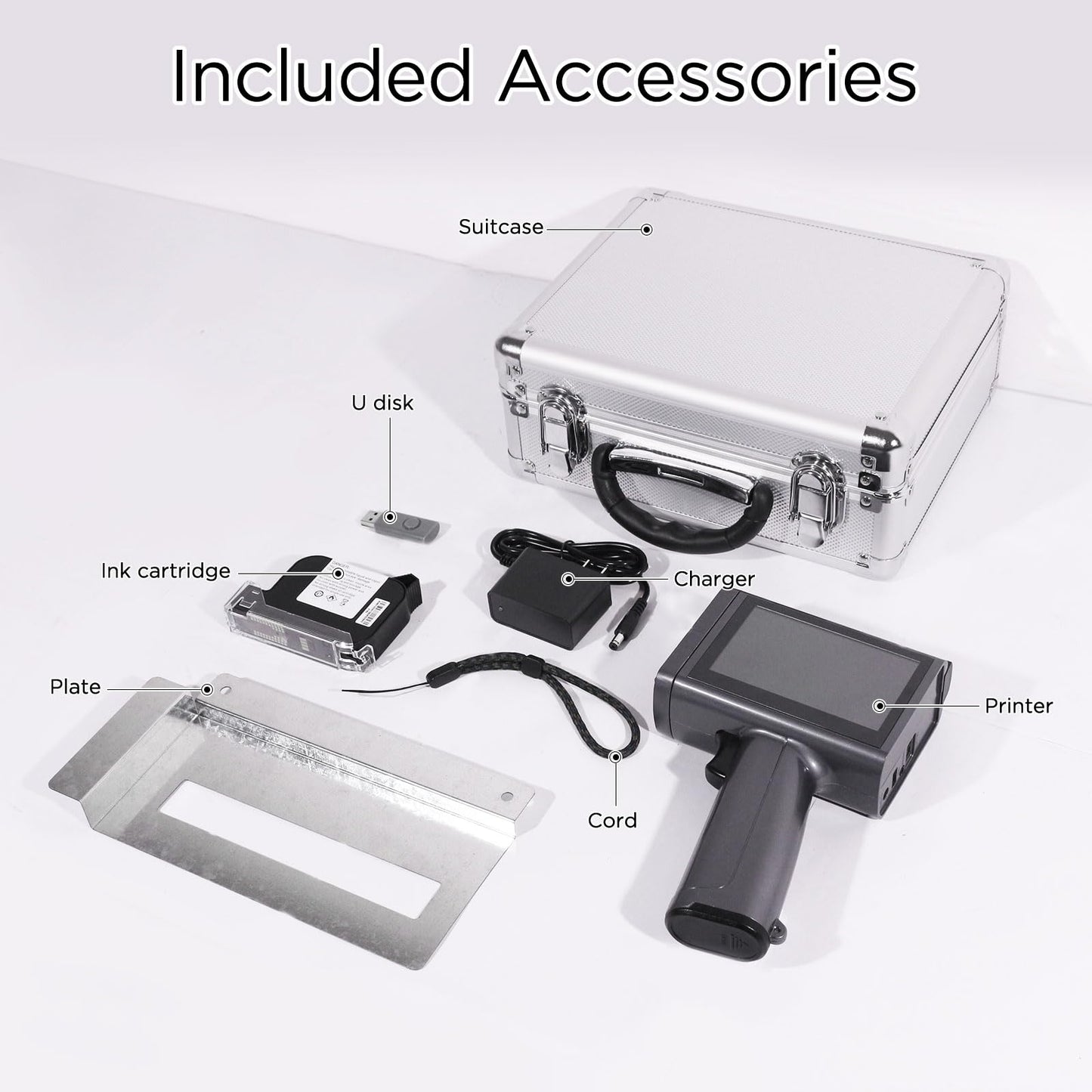 ZHONGMIN Handheld Inkjet Printer with 42ml Quick-Drying Ink Cartridge for Text/Date/Barcode/Logo, Metal Body, 4.3" Touch Screen, Print Height 0.08"-0.5", Portable Industrial Coding Machine ZM-C120L