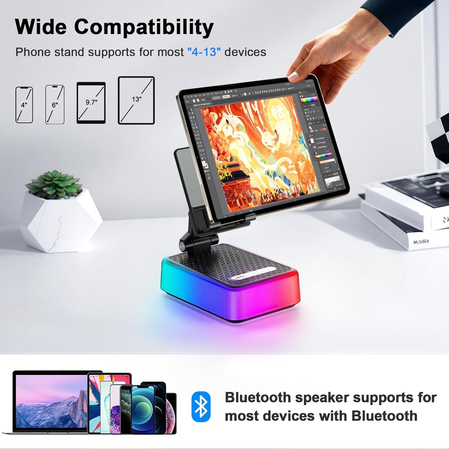 JTEMAN Gifts for Men Women, Phone Stand Bluetooth Speaker with Charging Function and RGB Light, Unique Birthday Gift