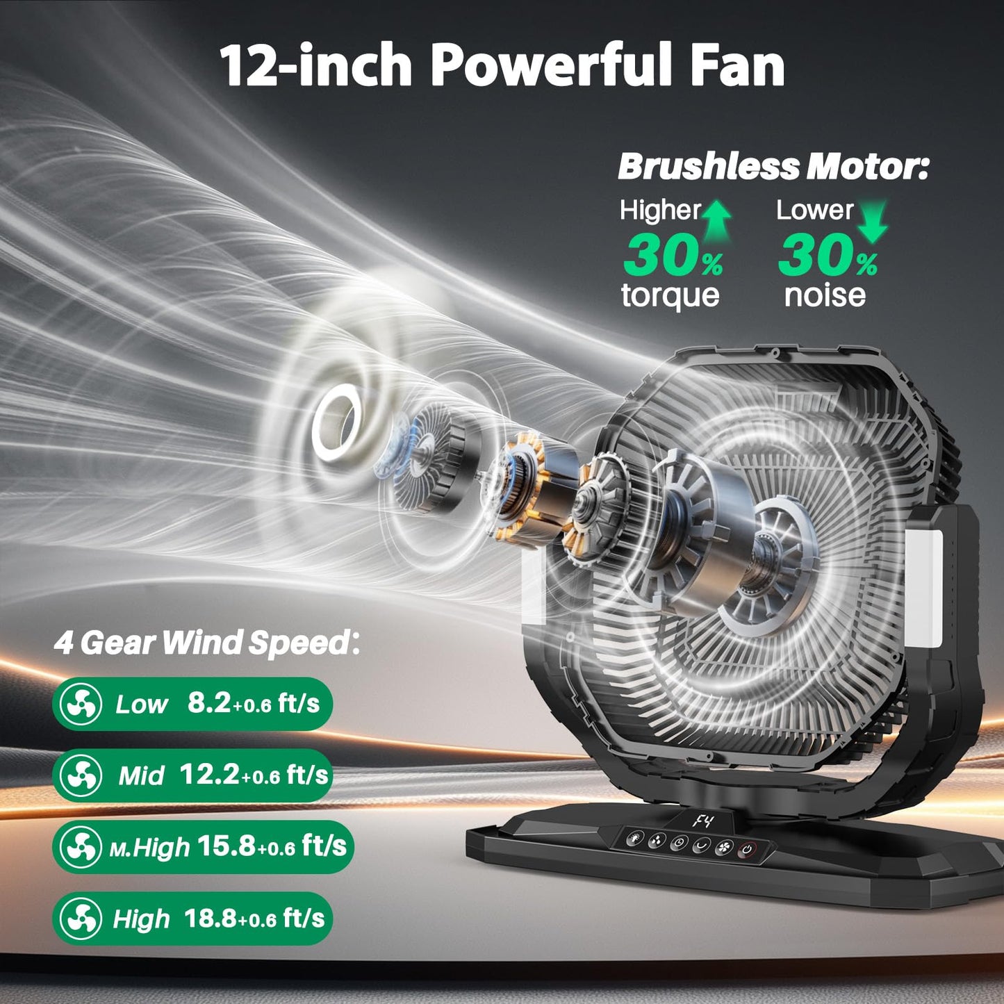 Ausic 12" 20L Portable Misting Fan, 30000mAh Fast Rechargeable Battery Water Cooling Fan, Oscillating Outdoor Fans with Adapter, LED Light, Timer, Caster, for Patios/Camping/Beach Summer Essentials