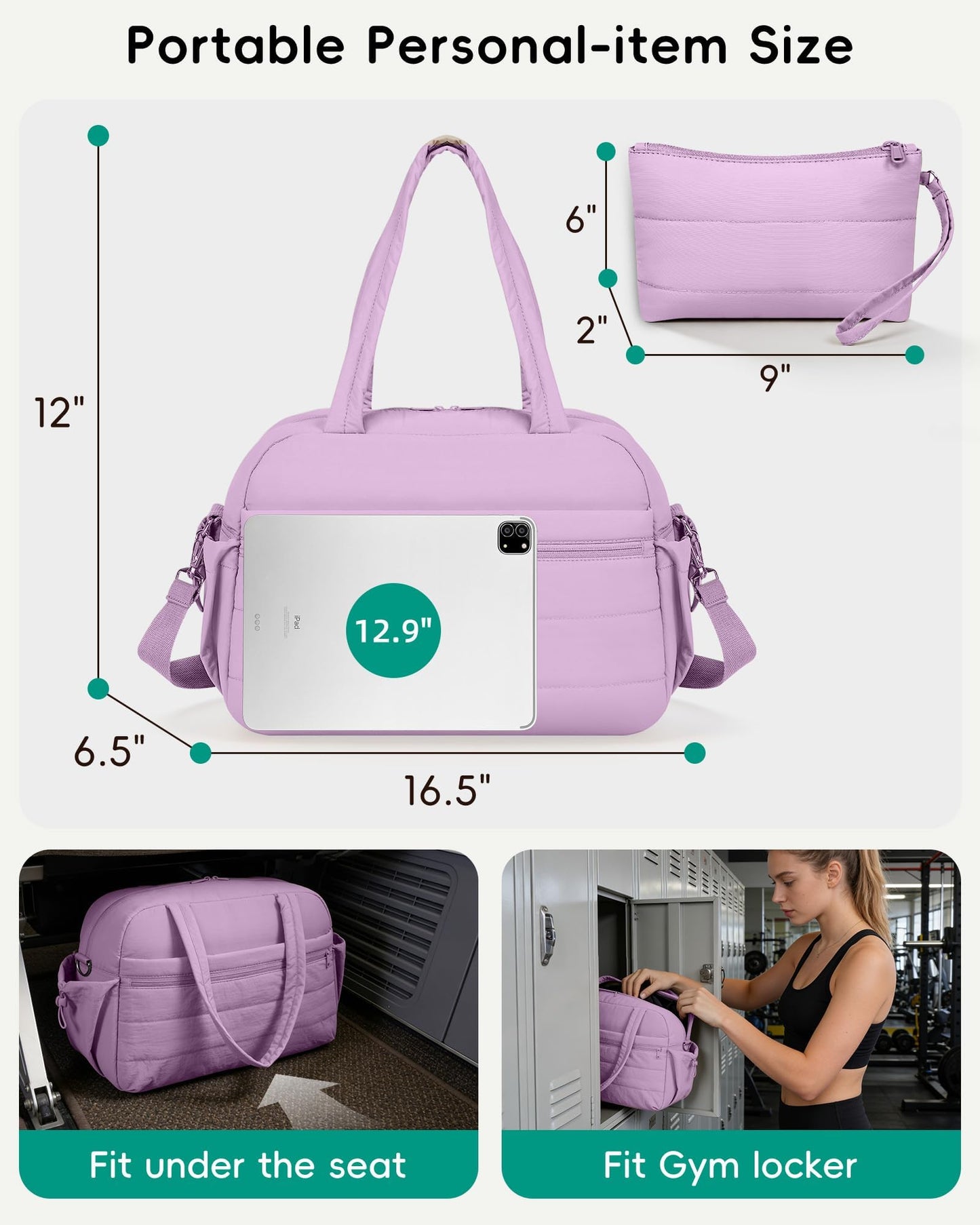 Urbanstand Gym Bag for Women, Lightweight Duffle Bag for Travel with Wet Pocket, TSA Friendly Carry On Duffel Bag for Weekender, Sports, Work, Yoga, Fitness - Purple