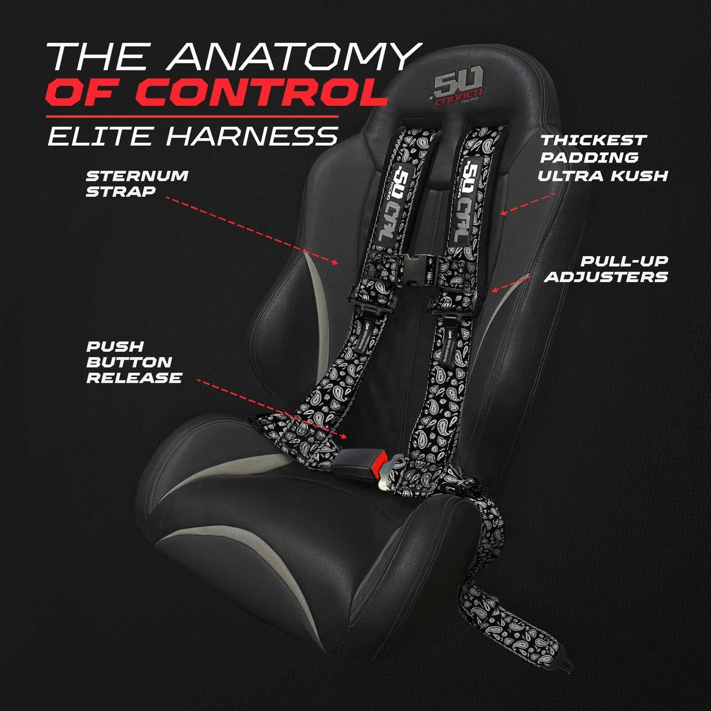 1pc Bandana Black 4 Point Harness for Bucket Seat, Push Button Release, 7 Style Harnesses, Racing Harness 4 point Race Car Off Road UTV RZR [6079]
