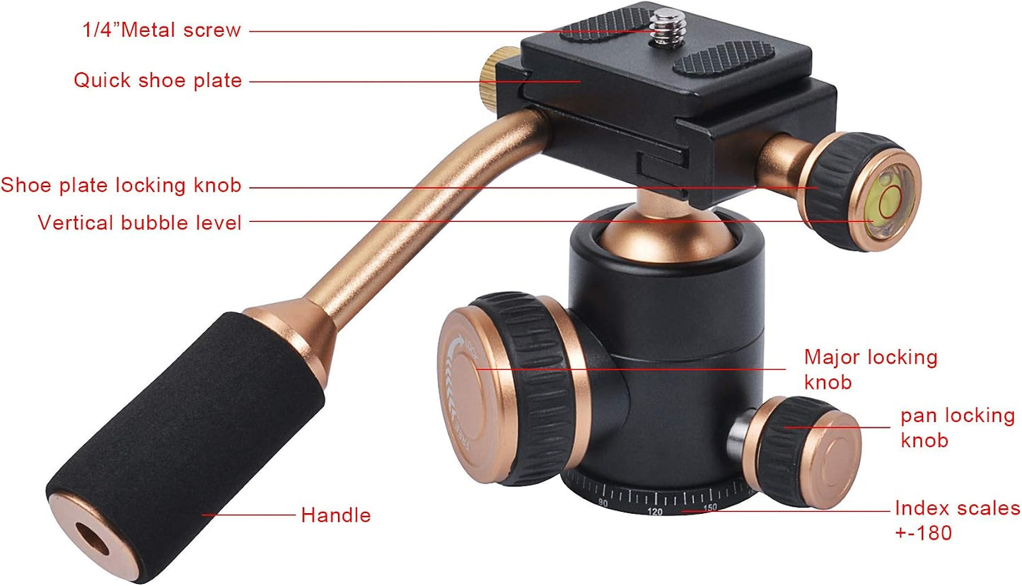 Ruittos 1/4 Tripod Head, Flexi-Tilt Universal Ball Head with Quick Release Plate, Screw for DSLR Camera, Video