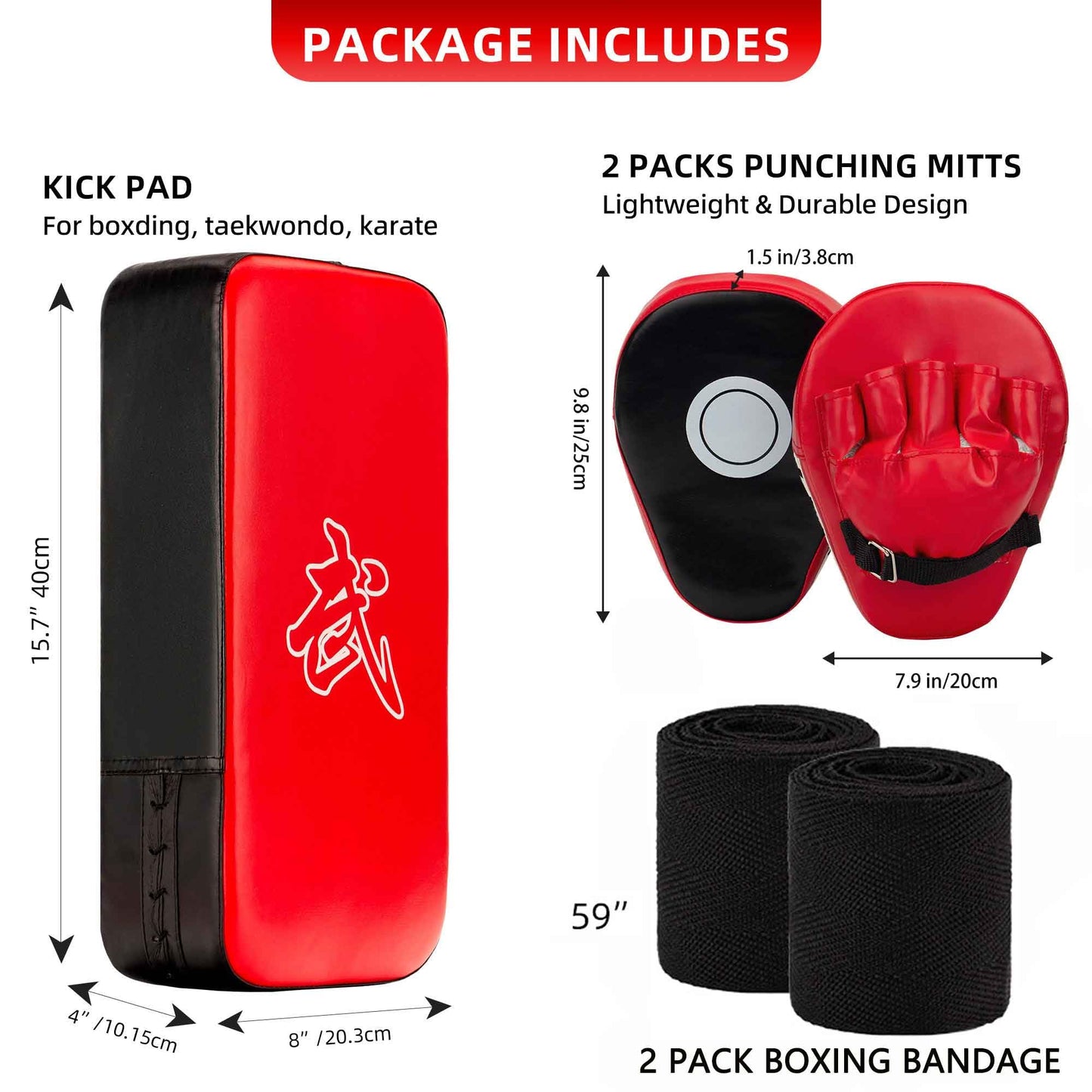 3-in-1 Boxing Pads and Kick Punching Mitts Set, Leather Hand Target Focus Pads, MMA Muay Thai Pads for Kicking Taekwondo Karate Kickboxing, Kids Adults Boxing Training Sparring Gear Equipment