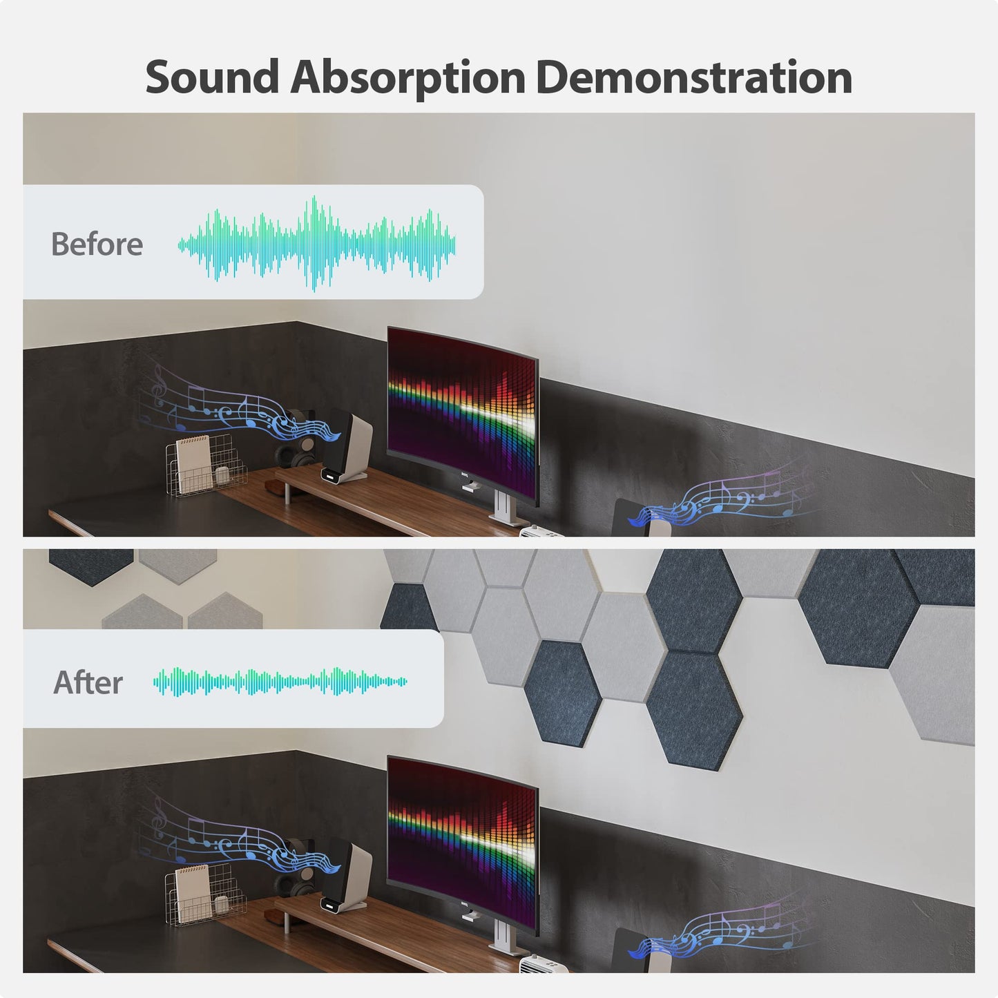 Amantech 12 Pack Acoustic Panels Self Adhesive Sound Proof Foam, High Density Sound Acoustic Foam Panel, 12X10.23X0.4 Inch Hexagon Wall Panels in Home, Office, Reccording Room, Studio(Orange)