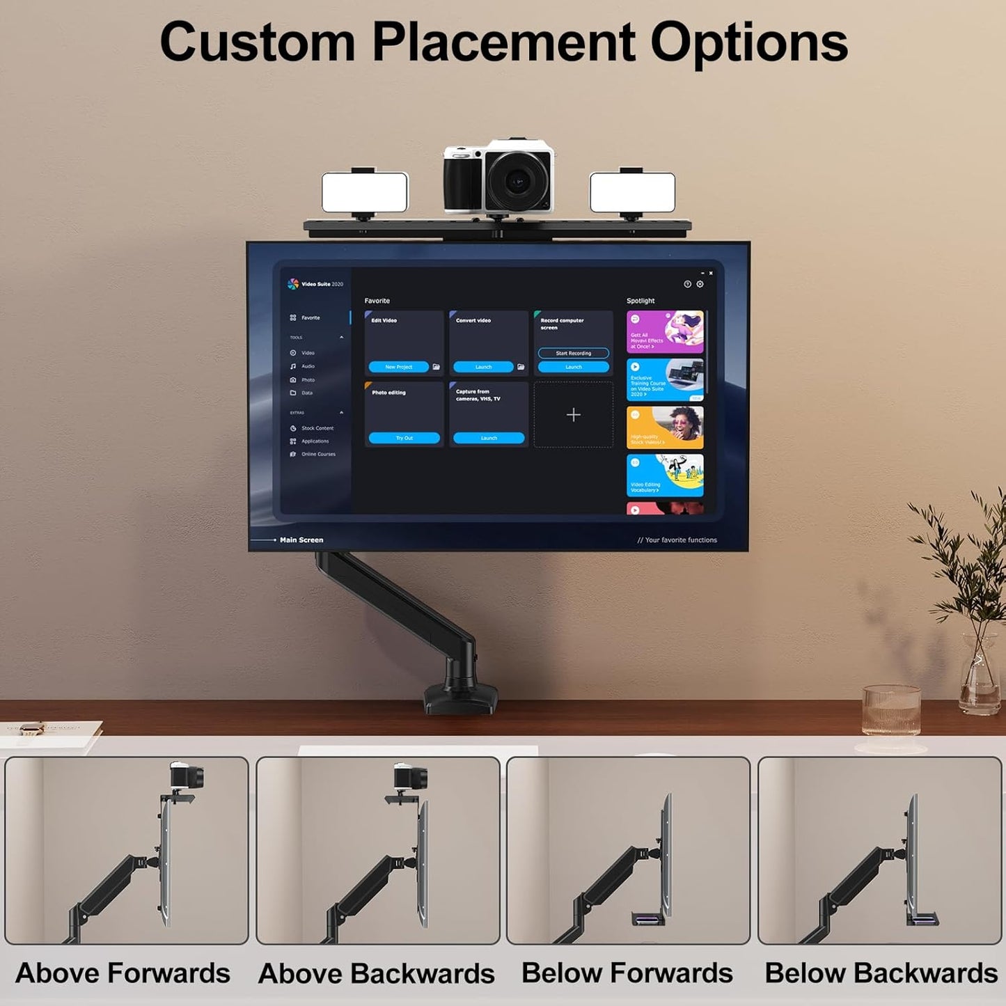 ErgoFocus 11 lbs, 75/100mm, DSLR Monitor Mount Hold up to Monitor Top Shelf for Livestream Device, Camera Mount