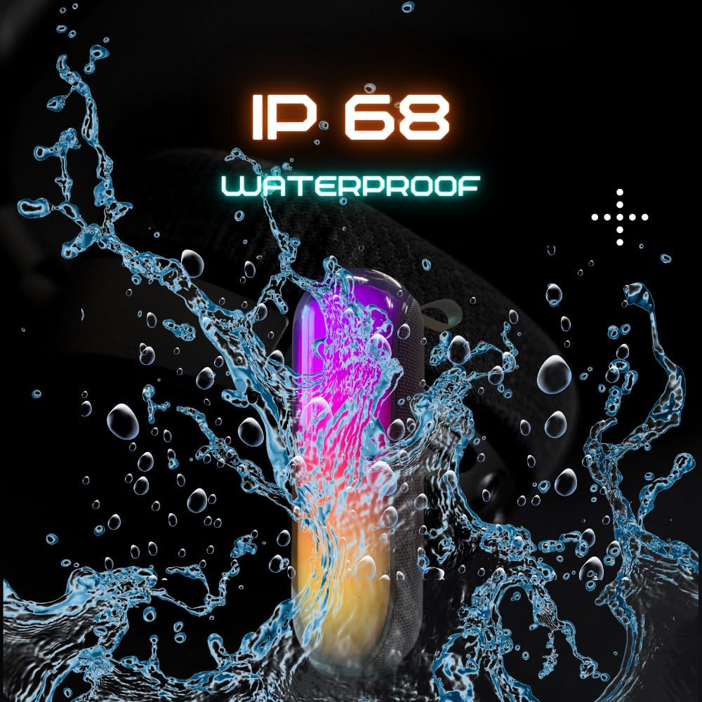 Vernte IPX5 5.3, Portable Bluetooth Speaker with Lights, Powerful Crystal Clear Sound, Waterproof, All Day Playtime, BT