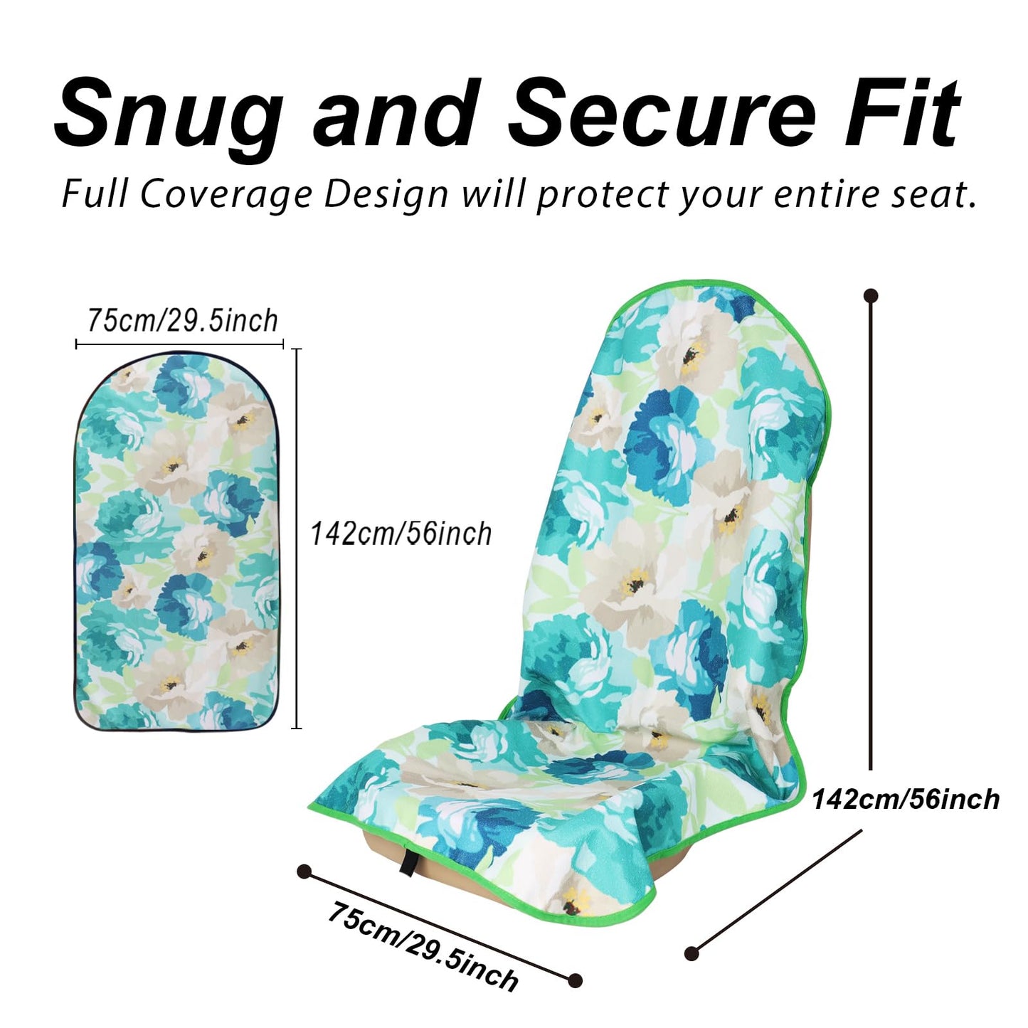 Zinytrae Sweat Towel Car Seat Cover Protector Front Seats for Gym Workout, Running, Swimming, Beach and Hiking, Waterproof Universal Seat Cover for Car, Truck, Van & SUV (Cyan Flower, 1pcs)