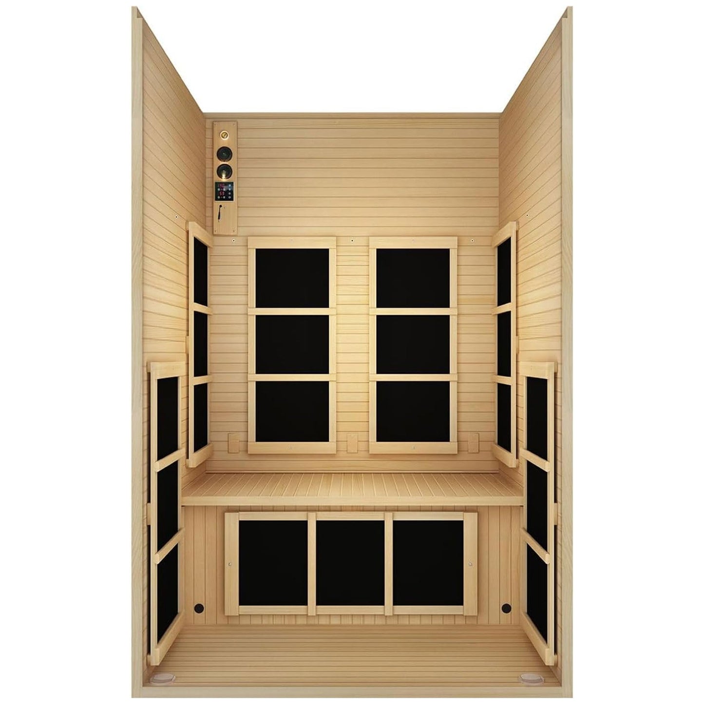 JNH Lifestyles Joyous 2-Person Low EMF FAR Infrared Sauna with Chromotherapy Light for Home Indoor Spa Use - 7 Carbon Fiber Heaters, Canadian Hemlock Wood