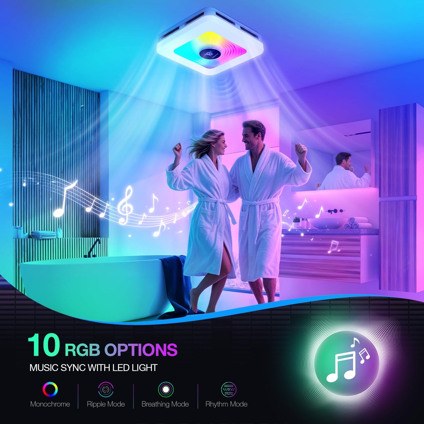 AIRNATUX Bathroom Exhaust Fan with Light,230CFM Powerful Ventilation,7 LED Options & 3 Dynamic Modes,3CCT&Stepless Dimming,Speaker Exhaust Fan with 1.0 Sone Quiet Operation,Bluetooth Remote Music