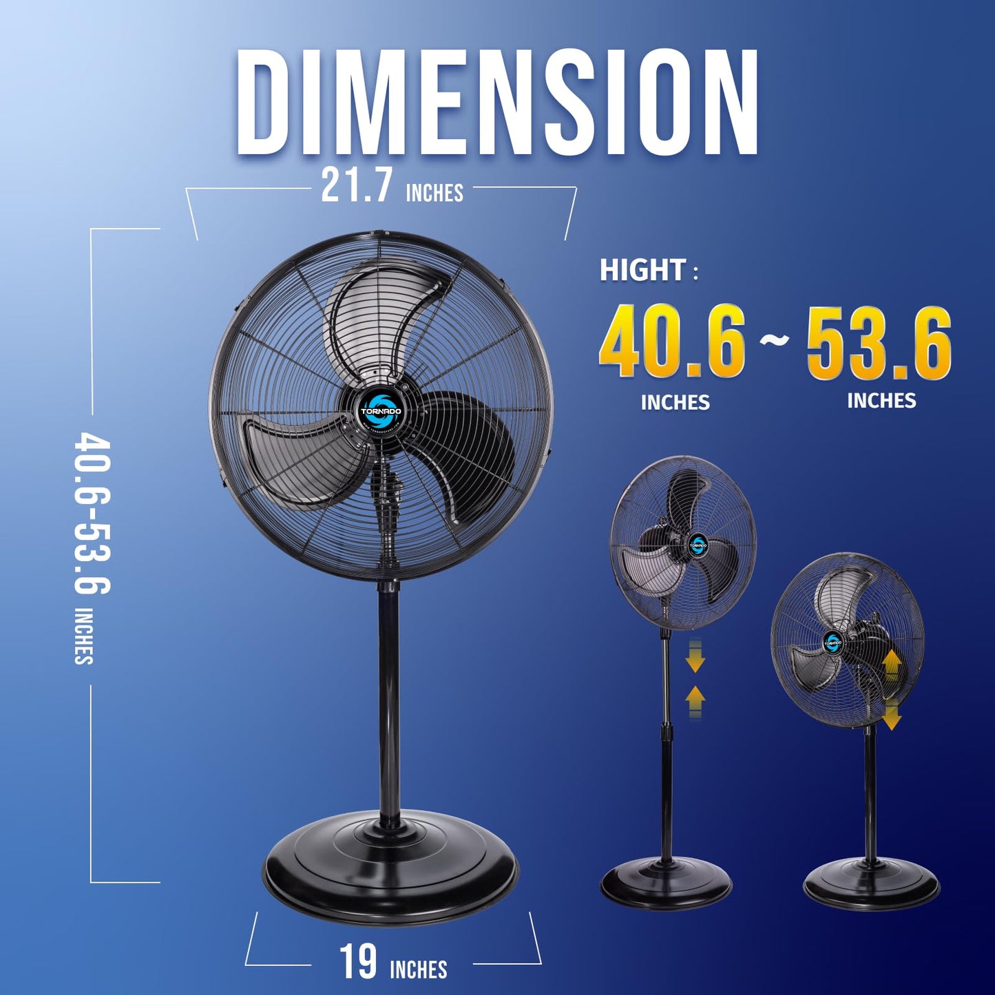 Tornado - 20 Inch High Velocity Metal Oscillating Pedestal Fan 5250 CFM - Commercial, Industrial Use Water-Resistant