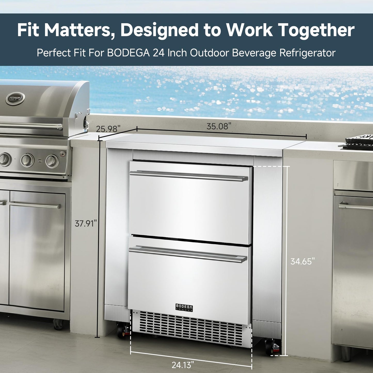 BODEGA 24Inch Stainless-Steel Outdoor Kitchen Cabinet for Beverage Refrigerator,freestanding & Under Counter Kitchen Appliance Cabinets Module is Designed to UnderCounter Beverage Cooler