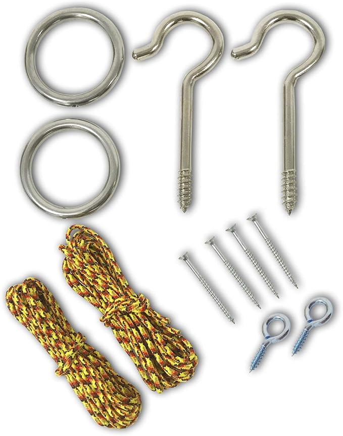 Hook and Ring Toss Game Swing Game DIY Kit -Stainless Steel Ring, Polyester Rope and Hardware