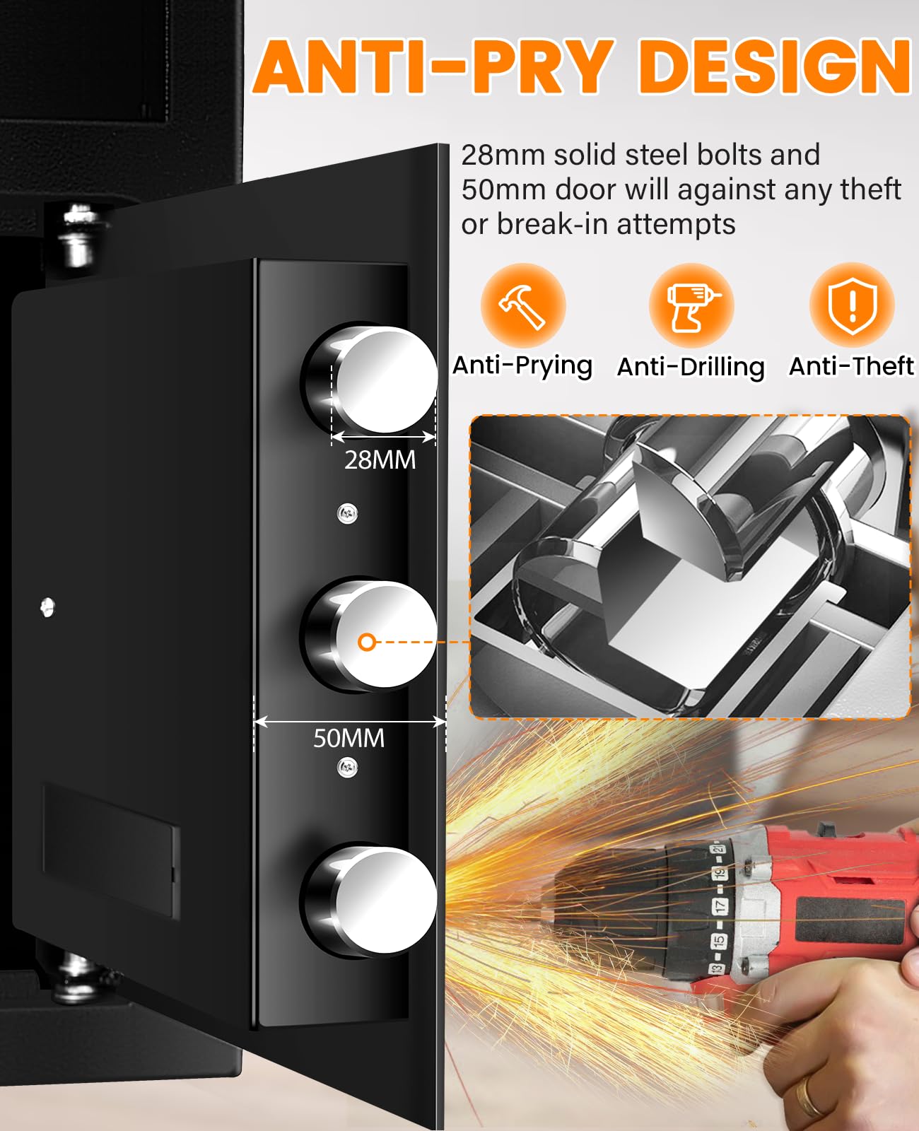 2.8 Cuft Biometric Drop Safe for Business, Anti-Theft Fingerprint Safe with Quick Place Drop Slot, Digital Keypad and Spare Key, Safe Box for Home Office Retail Store Business Mail Church