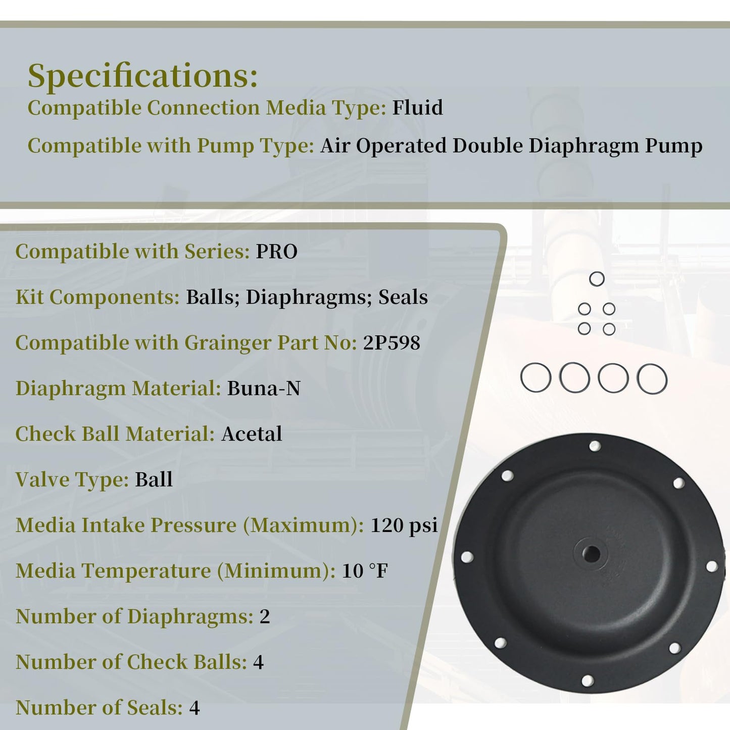 637119-62-C 1" Diaphragm Pump Repair Kit - Compatible with ARO 666100-162-C 666100-362-C Series Air Operated Pumps