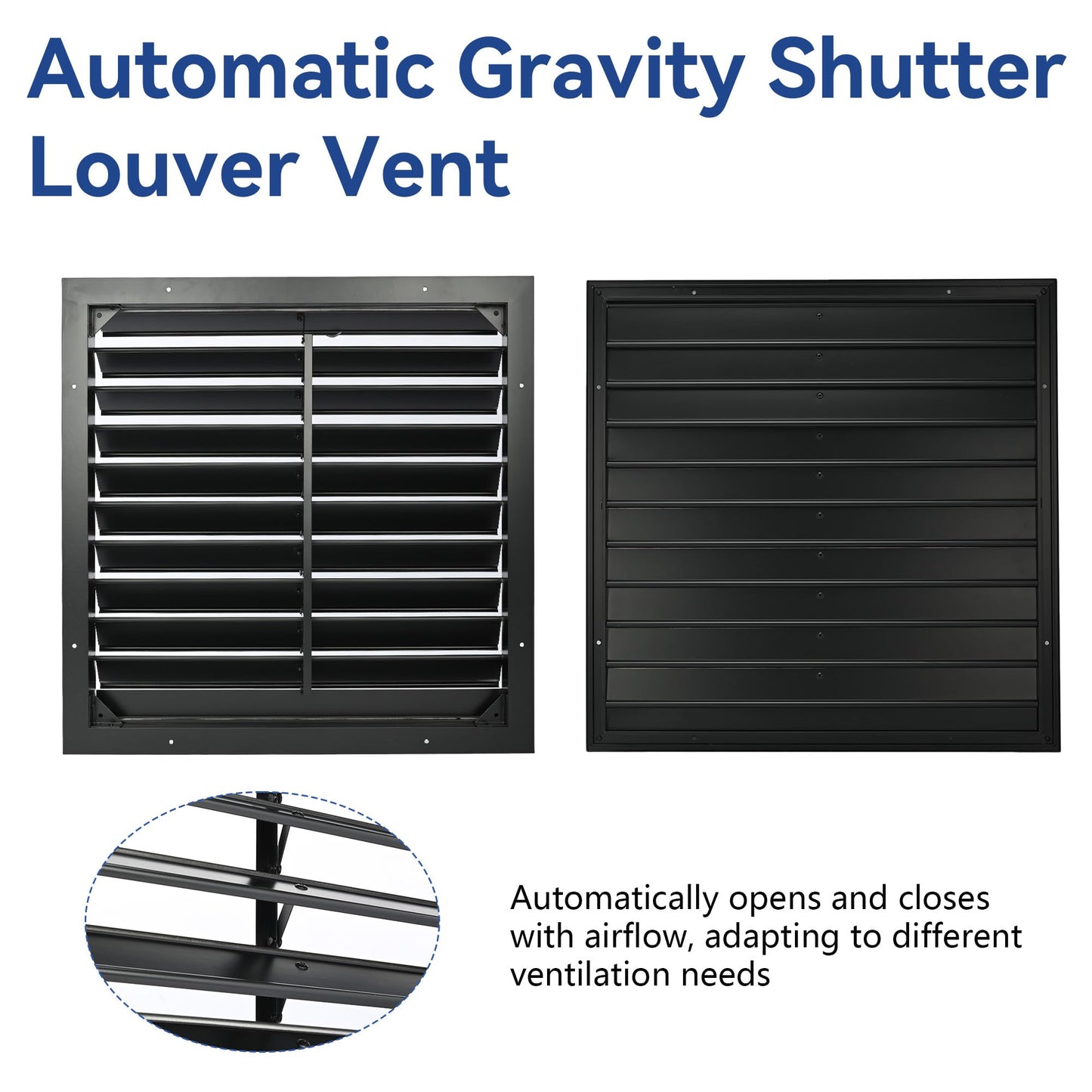 AIWFL 20 Inch Aluminum Automatic Gravity Shutter Louver Vent, 2 Pack Square Automatic Exhaust Shutter Louver Vent for Greenhouses, Garages, Attics, Workshops, Barn