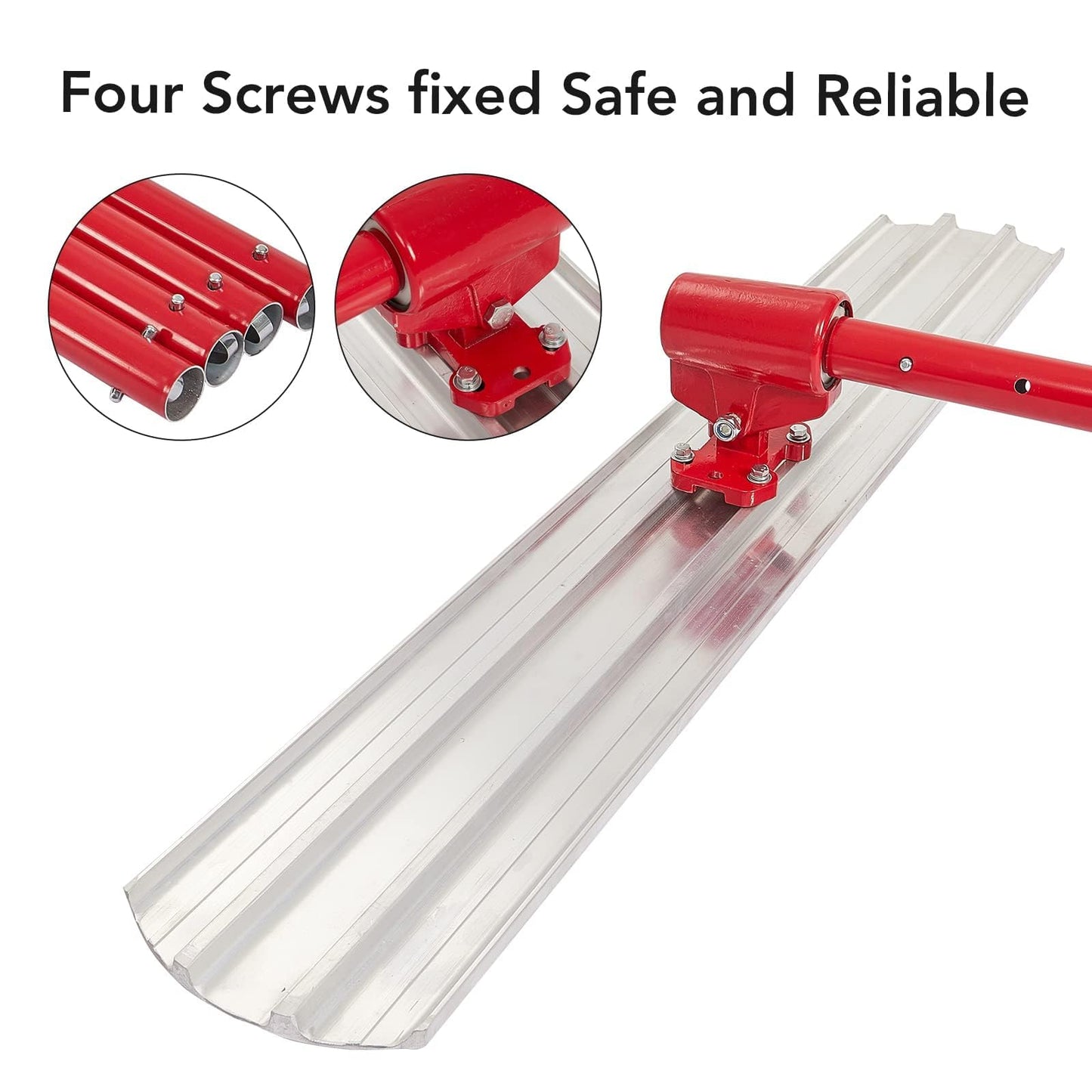 Bull Float Magnesium Concrete Float, 36 x 8" Round End Concrete Float Tool Cement Tool, Concrete Kit Bull Float with 4 Float Handle Bracket Concrete Tools Finishing（RED）