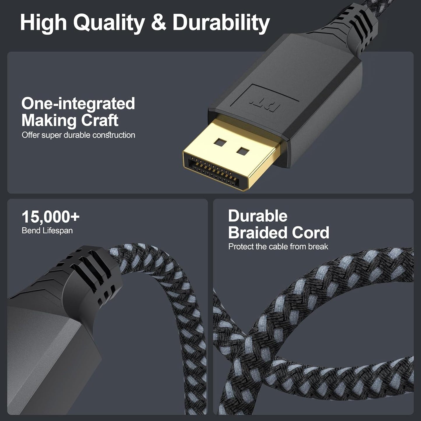 10Ft, (4K@30Hz 1080P@120Hz HDMI1.4 10 Display Port to HDMI Cable One-Direction) DisplayPort DP to Cord Long Feet