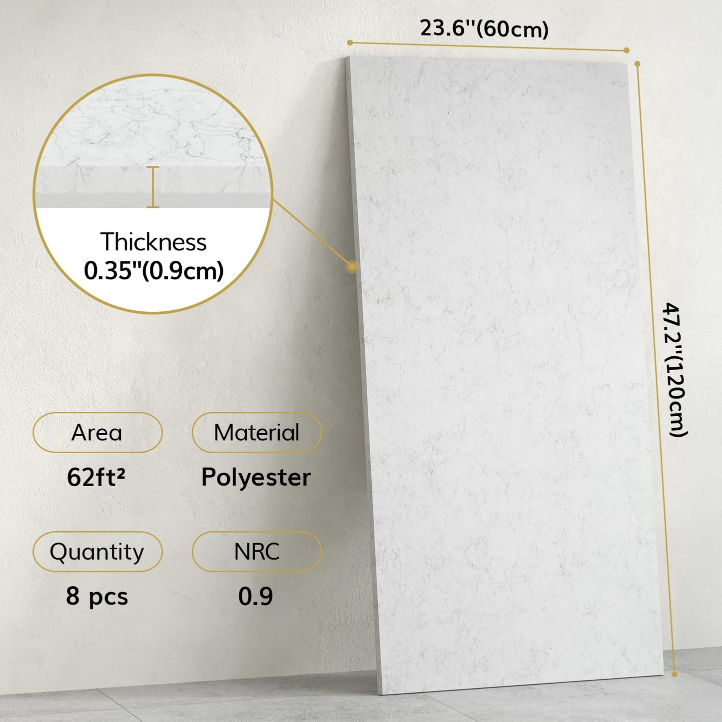 TONOR 8PCS Acoustic Panels, 47.2″ x 23.6″ x 0.35″, Full Self-Adhesive Soundproof Wall Panels, Sound Absorbing Panels for Noise and Echo Reduction, Acoustic Treatment for Studio, Home, Office, Grey