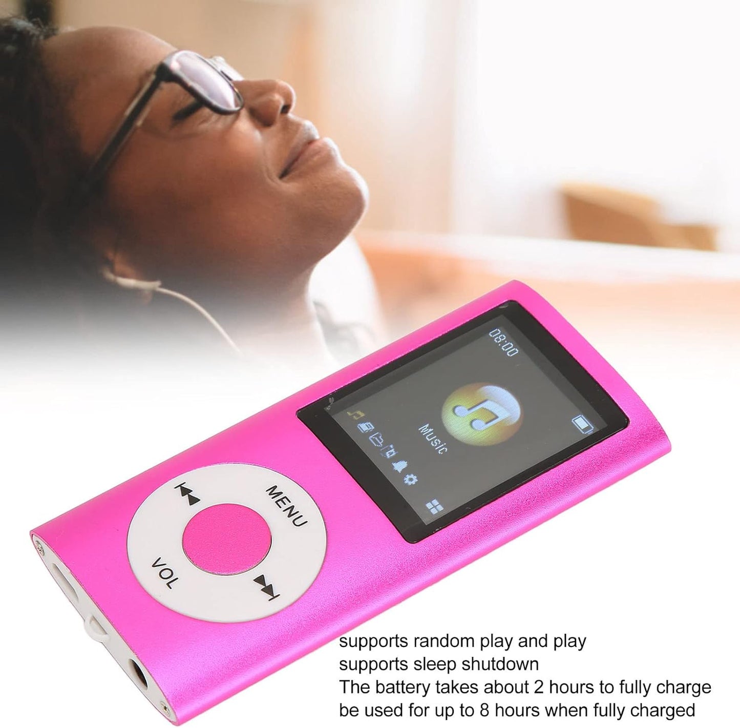 SUNGOOYUE MP3 64GB, 1.8 inch Player Support Memory Card Up to Mini Portable Lossless Sound HD Screen Music Player