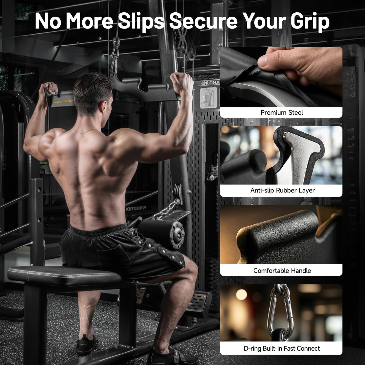 MOST GRIP LAT Pull Down Bar with 6 Ergonomic Handles, Neutral Grip LAT Pulldown Attachments for Whole Back Training, Wide Grip LAT Pulldown Bars for Home Gym Cable