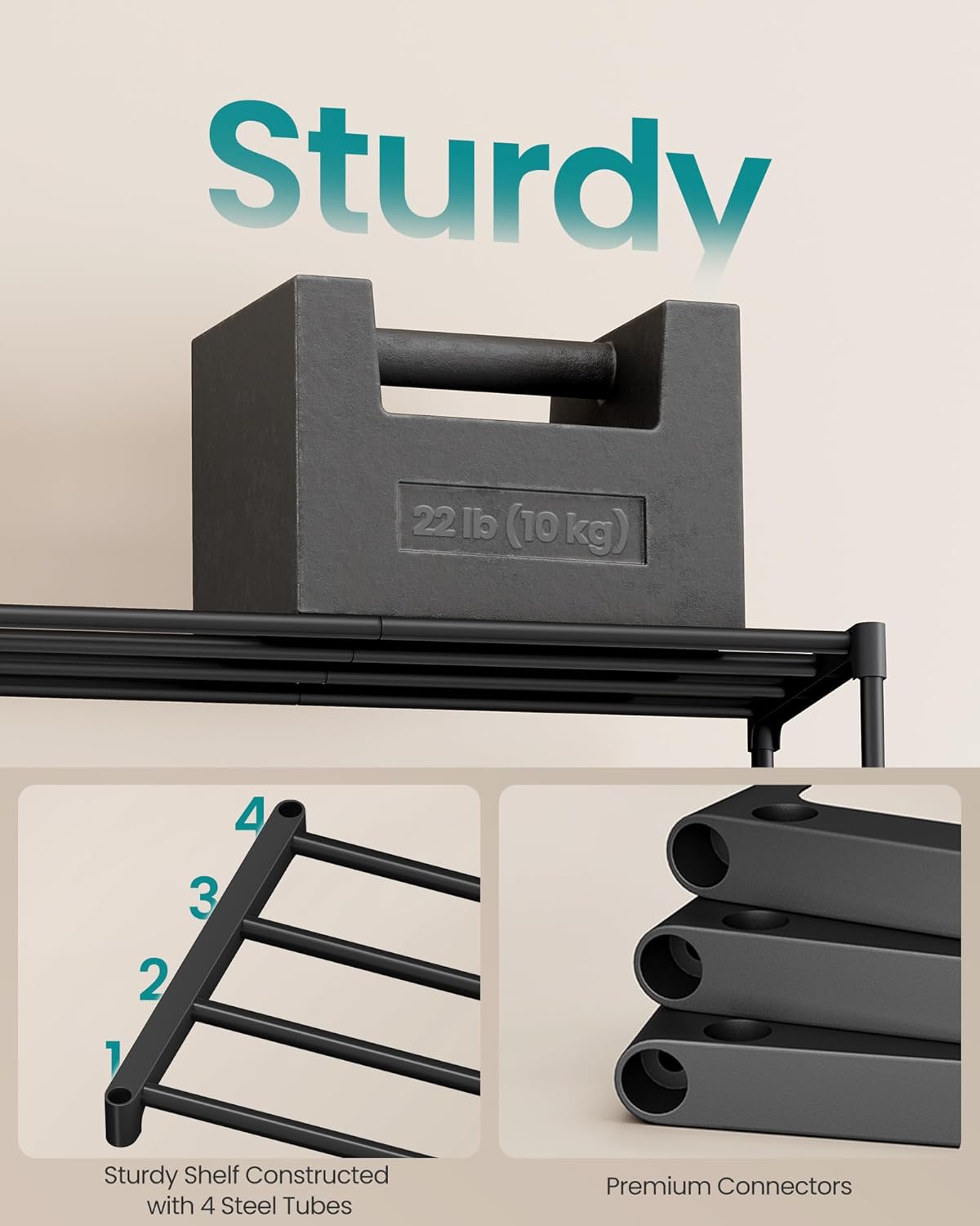 SONGMICS 5-Tier Shoe Rack - Stackable Metal Organizer for 20-25 Pairs | Black, 11.8 x 36.2 x 35.4 Inches