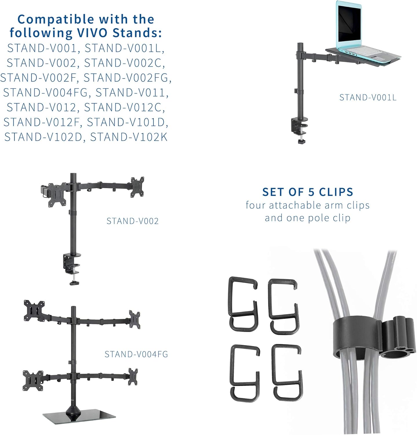 VIVO 1 4 Set PT-SD-WC05C Cable Management Clips for Desk Monitor Stands, Computer Office Workstation Cord Organization