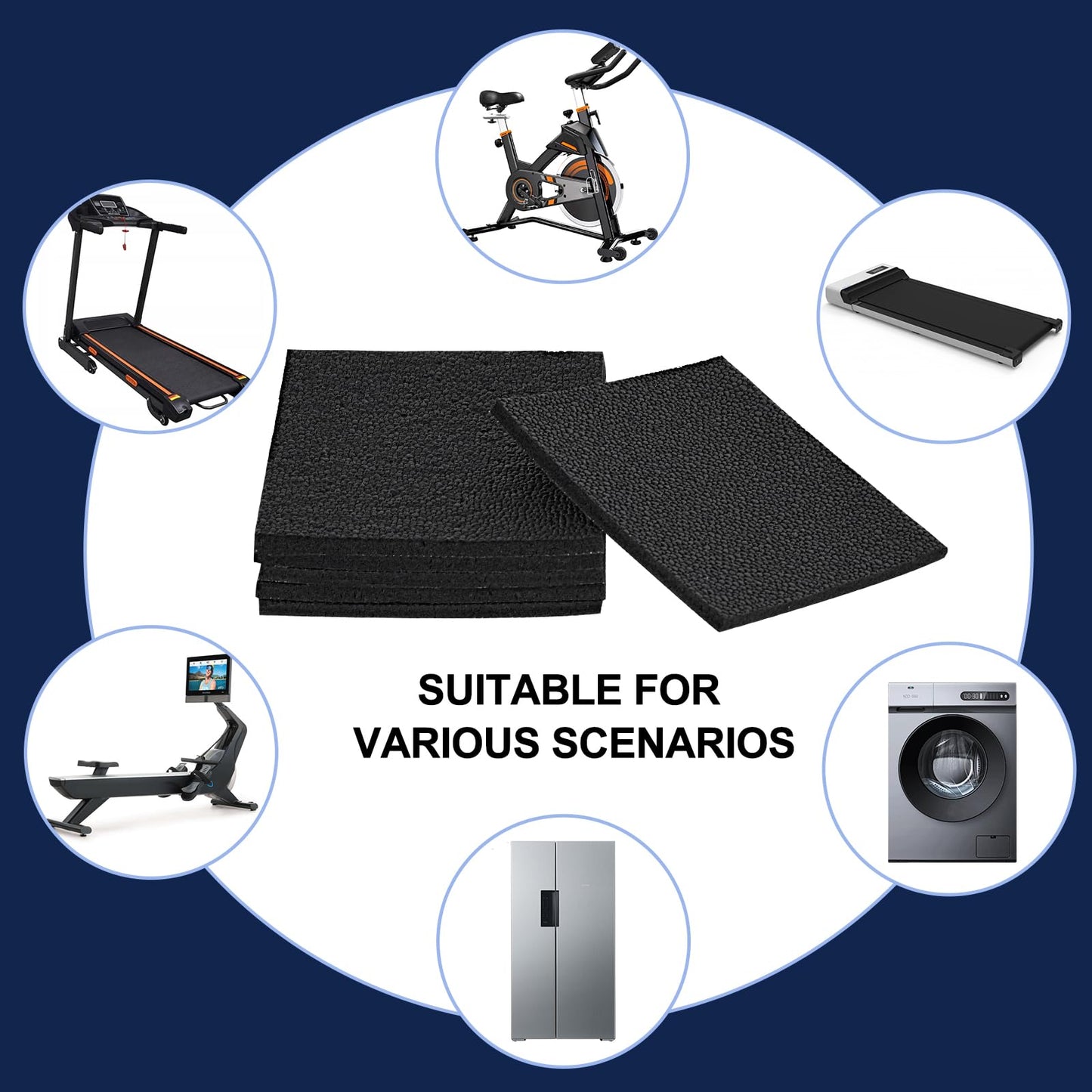 6 Pack Treadmill Mat Pads, Exercise Equipment Mat for Floor Protection, High Density Anti Vibration Pad for Treadmill, Walking Pad, Exercise Bike, Washing Machine and Floor Protection