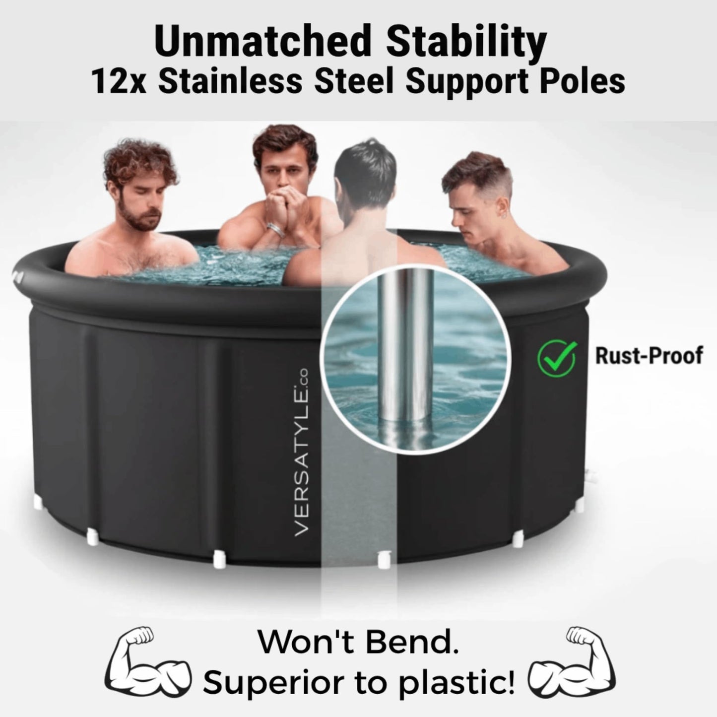 Versatyle 325-Gallon XXL Ice Bath Tub – Large Cold Plunge for Adults with Stainless Steel Frame, Insulated Walls, Cover, Pump and Carry Bag – Portable Recovery Pool – Fits Up to 4 People