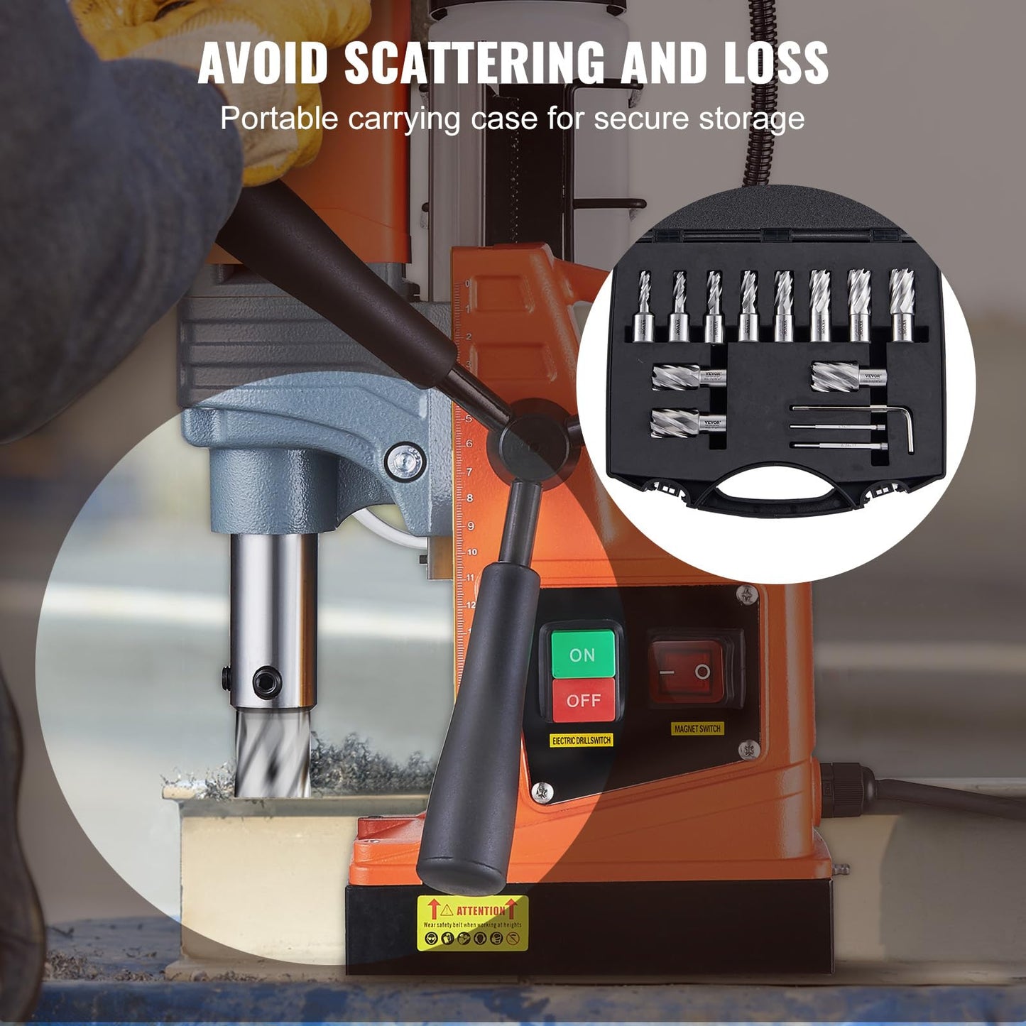 VEVOR Annular Cutter Set, 13 pcs Weldon Shank Mag Drill Bits, 1" Cutting Depth, 7/16" to 1-1/16" Cutting Diameter, M2AL HSS, 2 Pilot Pins, Hex Wrench and Portable Case, for Using with Magnetic Drills
