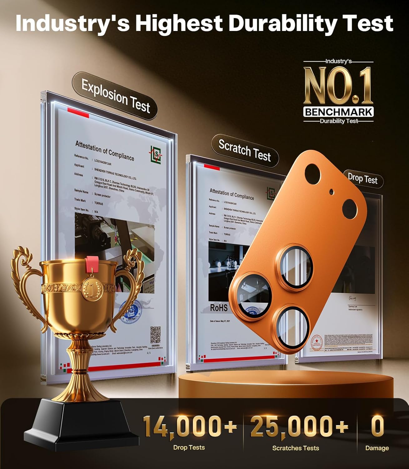 17 9H+ 12 1-Piece, 1 Pack TORRAS for iPhone Pro Max Camera Lens Protector, [Metal Frame] with Military Grade Tempered