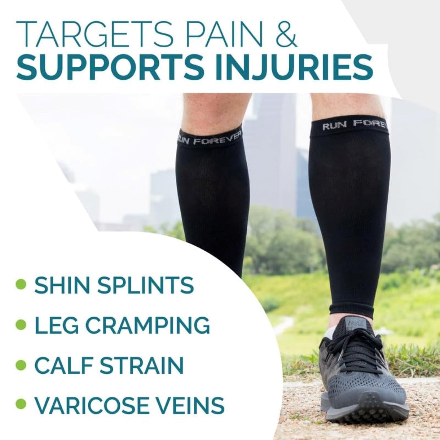 Run Forever Calf Compression Sleeves for Men and Women - Footless Compression Socks for Runners, Shin Splints, Varicose Vein & Calf Pain Relief - Leg Brace for Running, Cycling, Travel - 2XL, Black