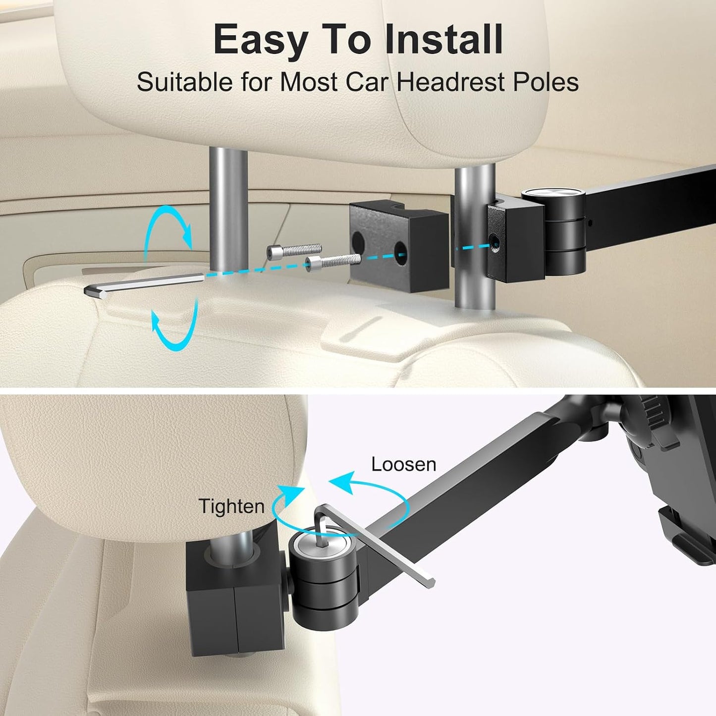 UPERGO Headrest Car Tablet Holder - [Long Aluminum Extension Arm] [Ultra-Compact] Foldable iPad Holder for Car
