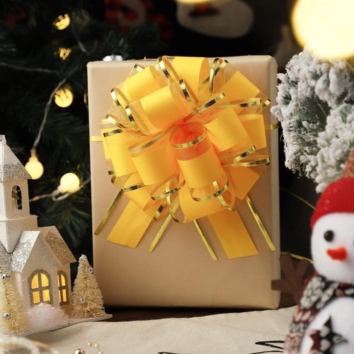 Forbinbo Gift Wrap Ribbon Pull Bows - Easy & Fast Wrapping Accessory for Christmas | 6" Wide, Yellow