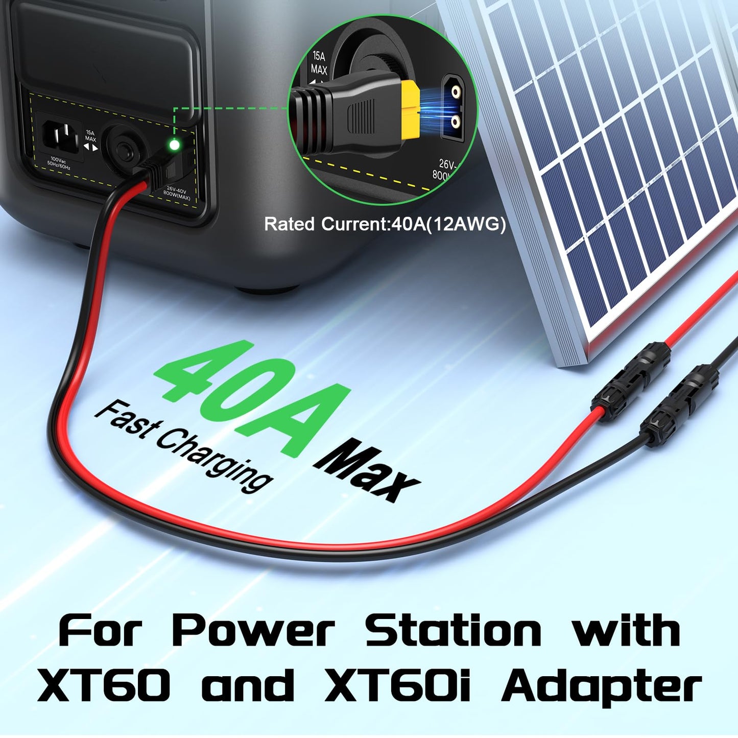 Bateria Power Solar Panel Cable for Ecoflow Anker SOLIX 12AWG 100FT XT60 Solar Cable, XT60 Extension Charge Extension Cable Compatible with EcoFlow, Anker, BLUETTI & Generator