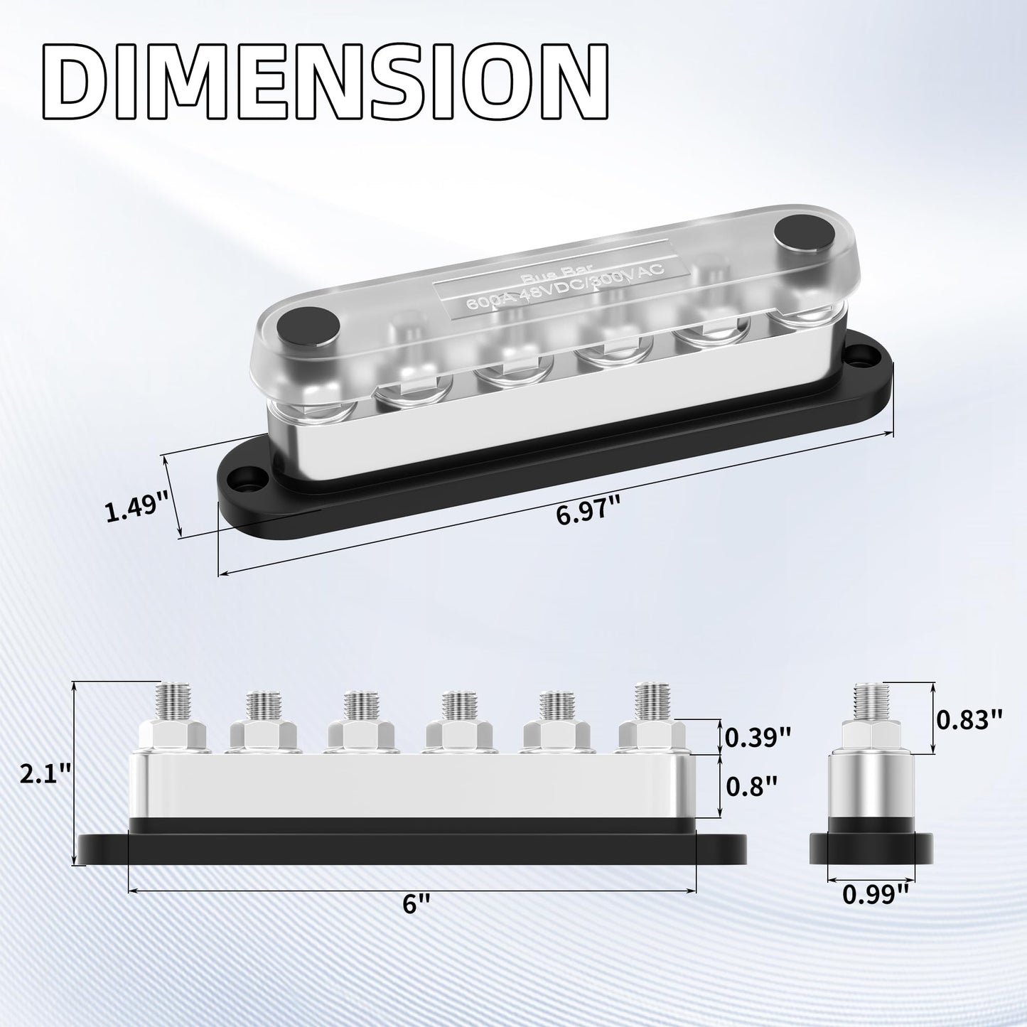 RVBOATPAT 600A Power Distribution Block 12V Bus Bar 6 x 3/8" (M10) Terminal Studs 12 Volt Battery Busbar for Boat Automotive Solar