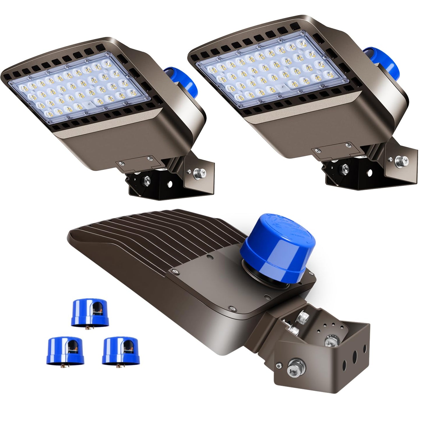 BIRITALO 22500lm LED Parking lot Light Trunnion Dusk to Dawn 150W LED FloodLights Outdoor Wall Mount Security Commercial 85-277V IP65 Waterproof 5000K Shoebox Barn Light for Yard,Street 3 Pack