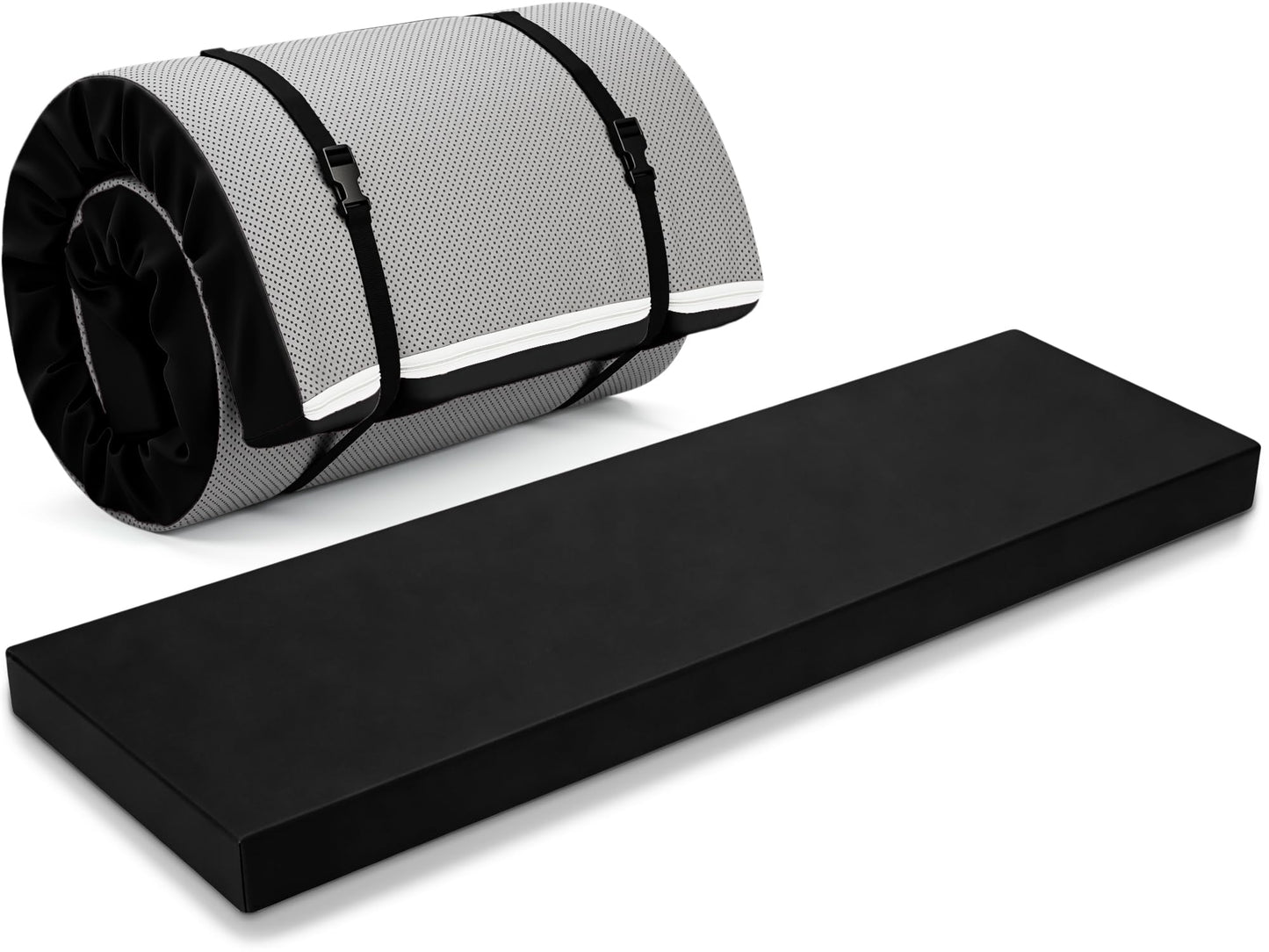 Lyrow 3 Inch 72"x 24" Thick Foldable Yoga Mat with Carry Strap, Non-slip Portable Foam Gym Mat for Yoga, Pilates and Stretching(Black)
