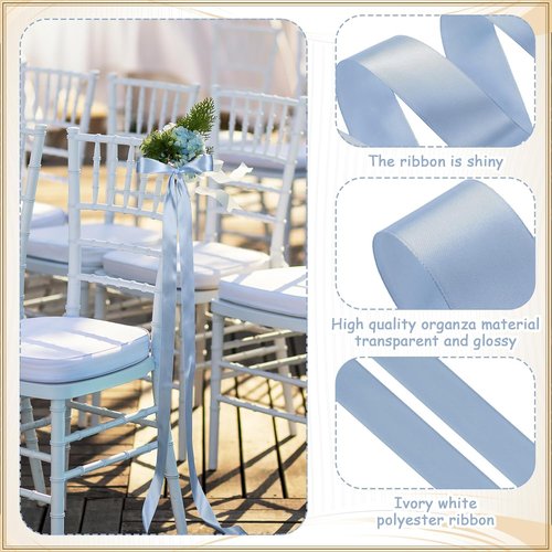 Daifunli Wedding Bows - 24 Pcs Dusty Blue Satin Chair Decorations | Elegant Aisle Decor Ribbons