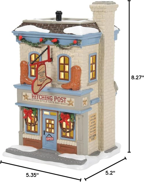 Department 56 Ceramic Snow Village - Western Wear Hitching Post Lit Building | 8.27 Inch, Multicolor