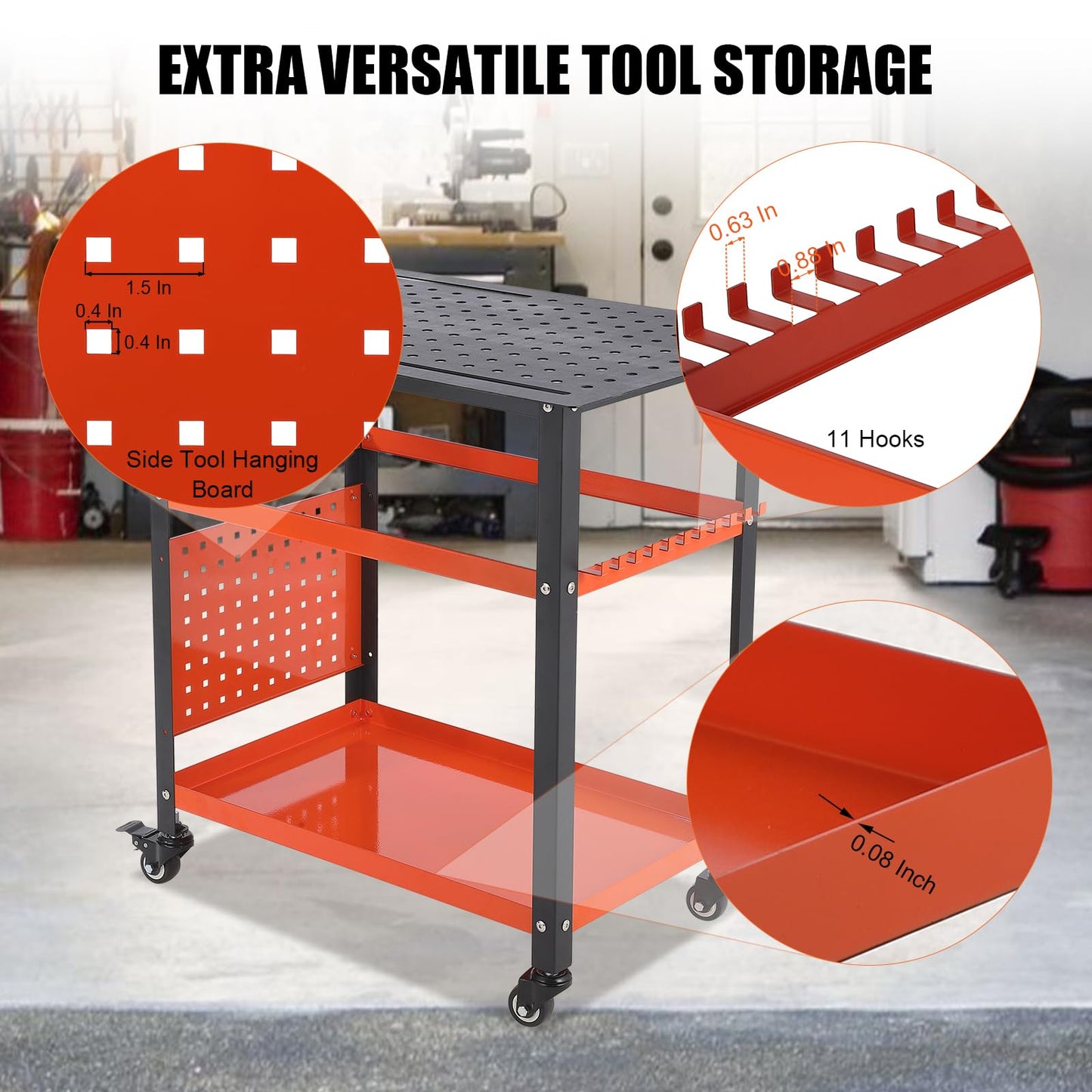 36x24 Steel Welding Table,1200 Lb Portable Welding Fixture Table for Shop,Rolling Welding Table with 5/8" Holes for Shop Garage