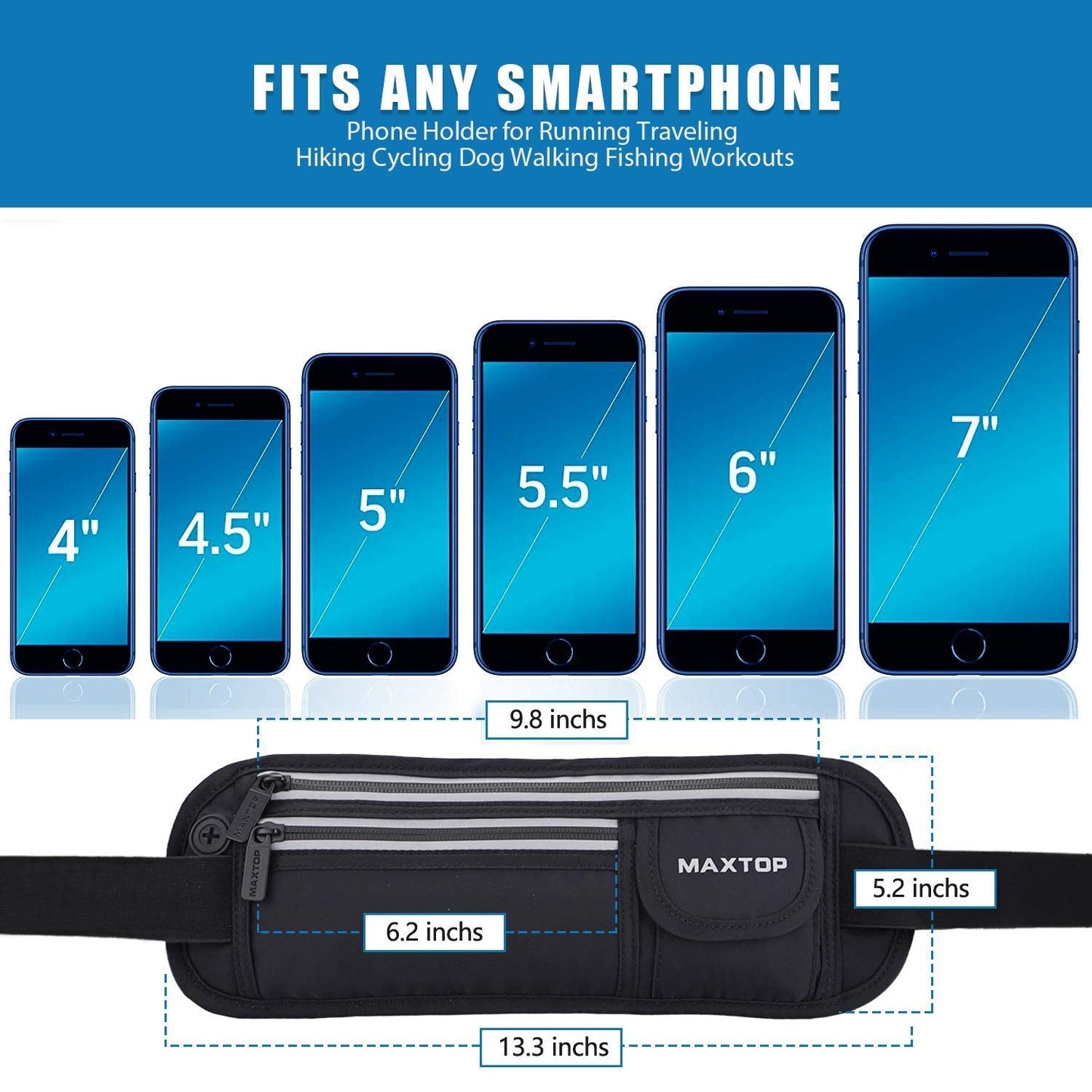 Running Belts for Women Men Black Fanny Pack Bag for Workout Exercise Walking Hiking Waist Pouch Fits iPhone Cell Phone Holder for Running Travel Money Belt,Gym Gear for Runner