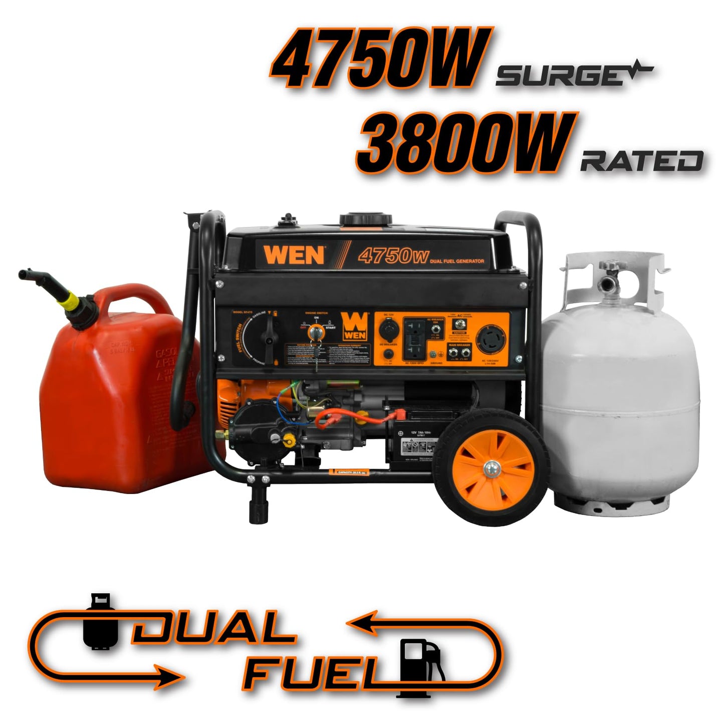 WEN 4,750-Watt 120V/240V Dual Fuel Portable Generator with Wheel Kit and Electric Start (DF475T)