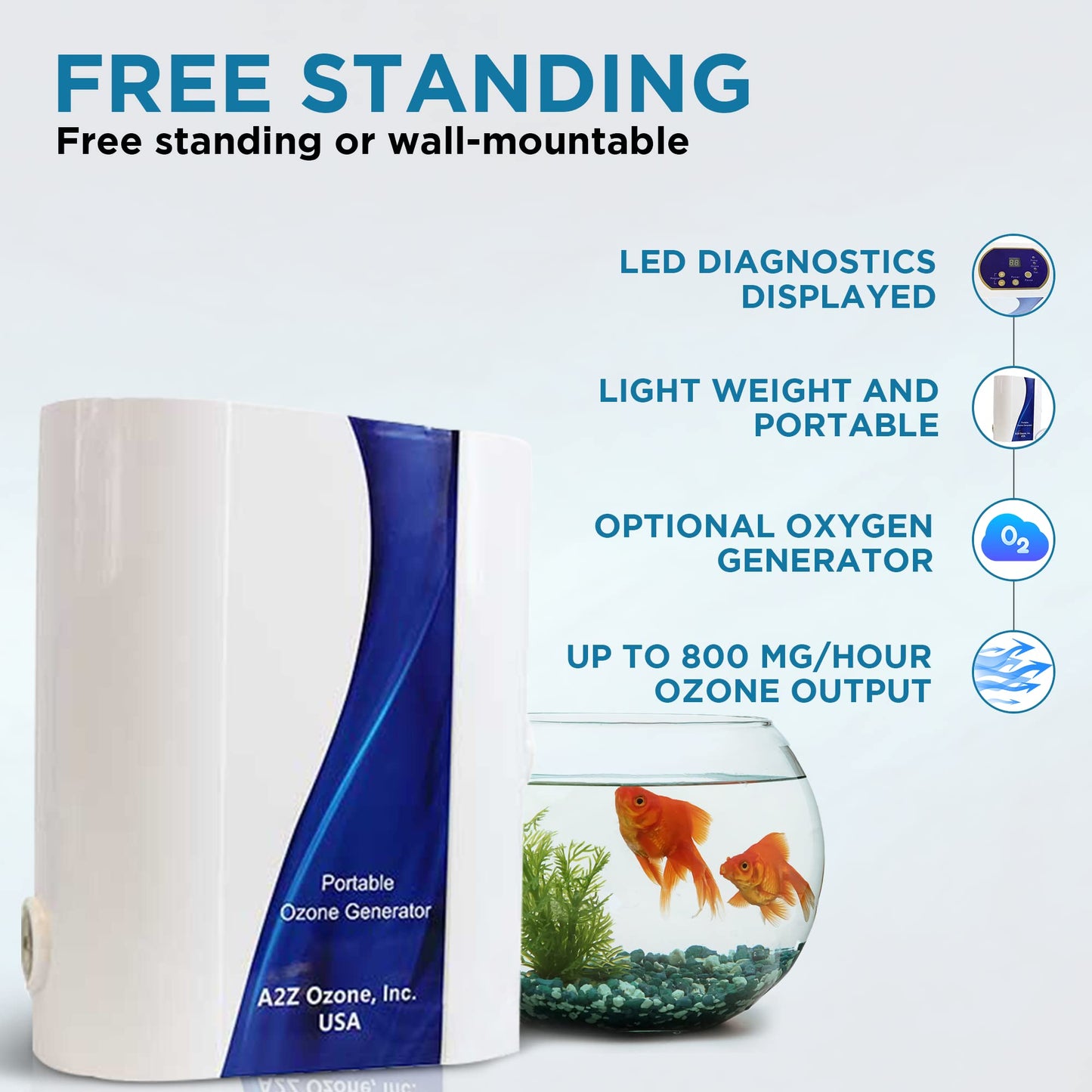 A2Z Aqua-8 Ozone Generator | 800 mg/h w/Oxygen Hookup | Reduce Bacteria