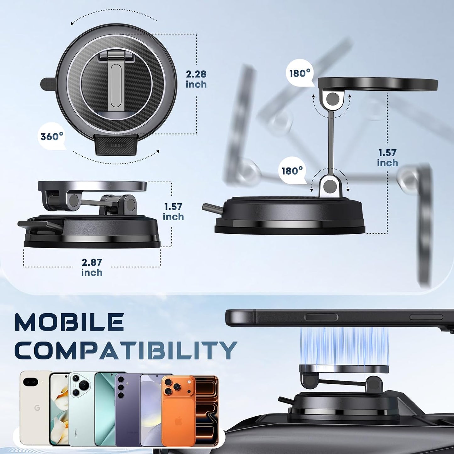 Beniduck 360 Strong Magnetic Phone Holder for Car & Desk, Compatible with MagSafe, Secure Lock, Universal Rota-Table