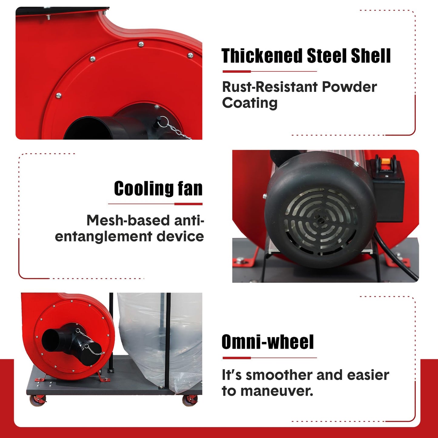 1500W Vertical Industrial Dust Collector with 50-Gallon Collection Bag and Mobile Base, Heavy-Duty Workshop Cleaner for Carpentry and Woodworking