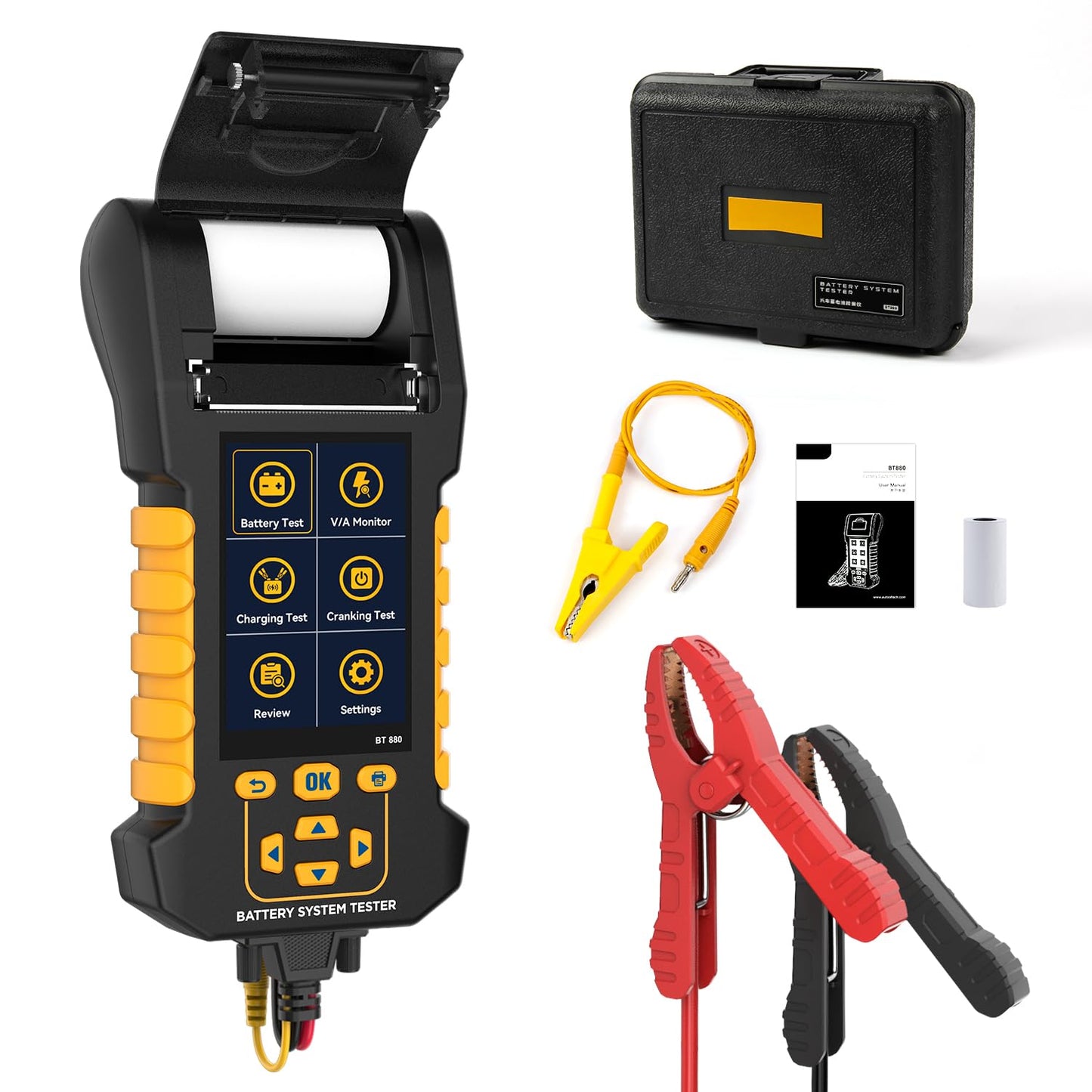 LINXINO BT880 Car Battery Tester,12V/24V Battery Load Tester with Built-in Thermal Printer, 20-2000 CCA Testing,Cranking/Charging Test,Voltage/Current Monitor,Data Logging & Safety Protections