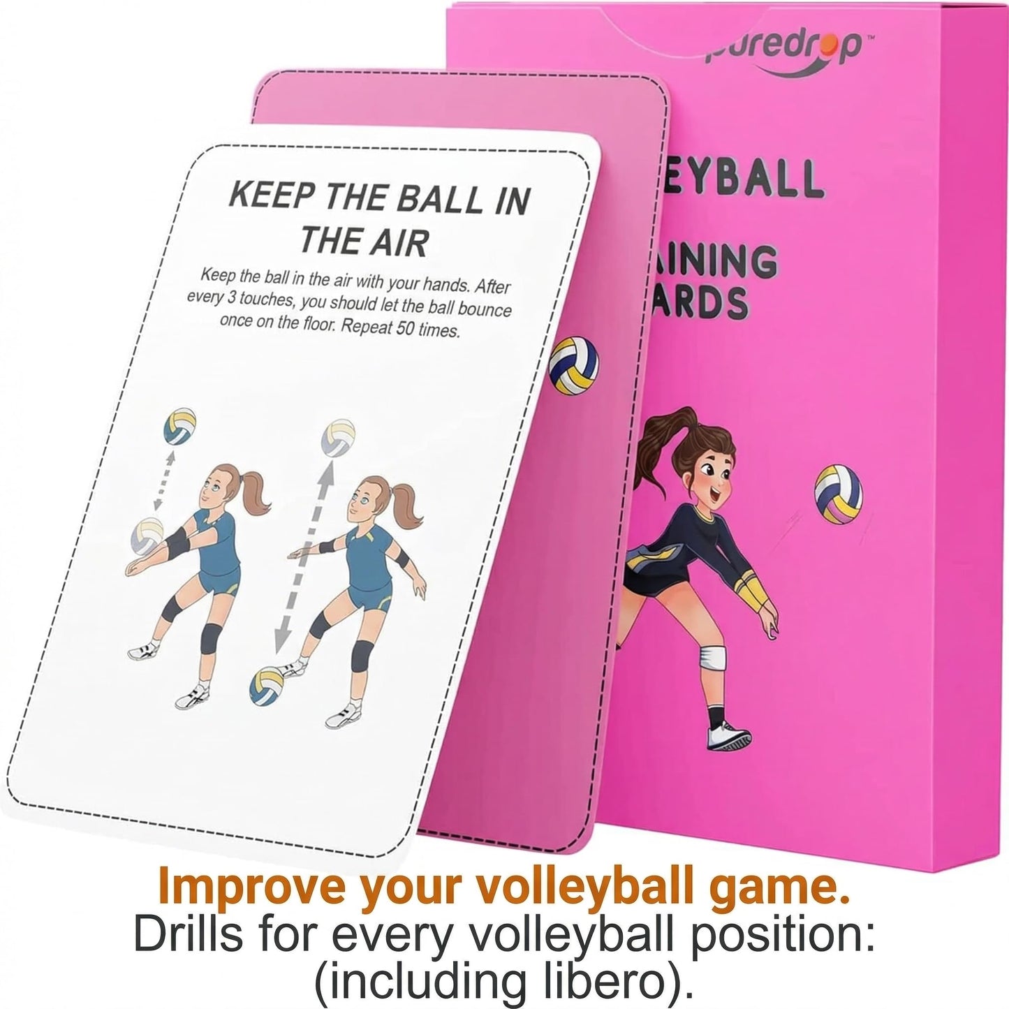 Puredrop Volleyball Training Equipment Aid Cards: Great Training Drills for Solo Practice for Volleyball Players. Coach Exercises that Can be Done at Home Set Pass Serve Spike Block Trainer